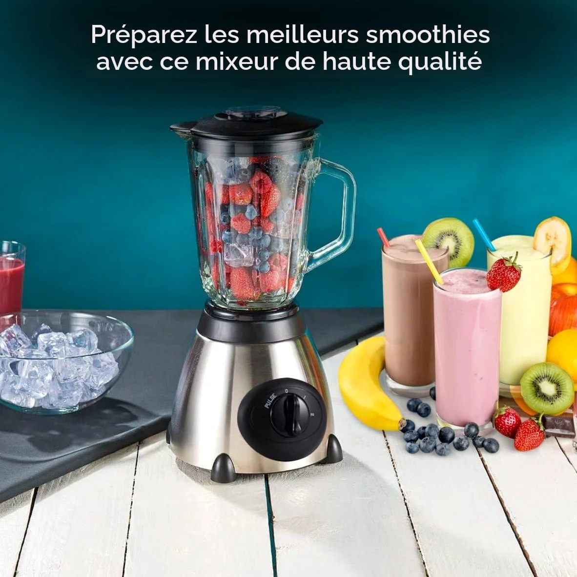 Royal Swiss® Blender 1030W – Mixeur Smoothie, Shake et Glace Pilée – Inox Durable – Bol 1,5 L – Mixeur Familial Haute Puissance pour Cuisine Maison
