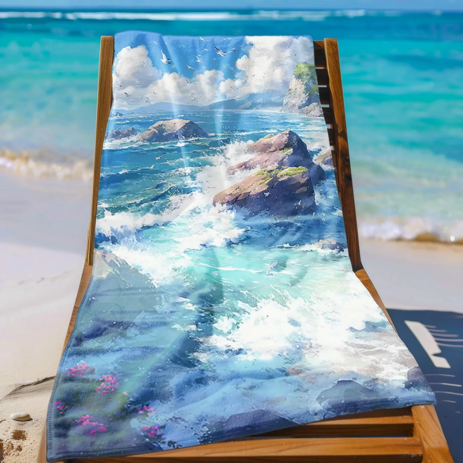 Tapis de Plage XXL Anti Sable Plage Mouettes Serviette Piscine Adulte,Natte De Plage Pliable, Voyage Accessoires De Plage Camping,Serviette de Bain Personnalisée