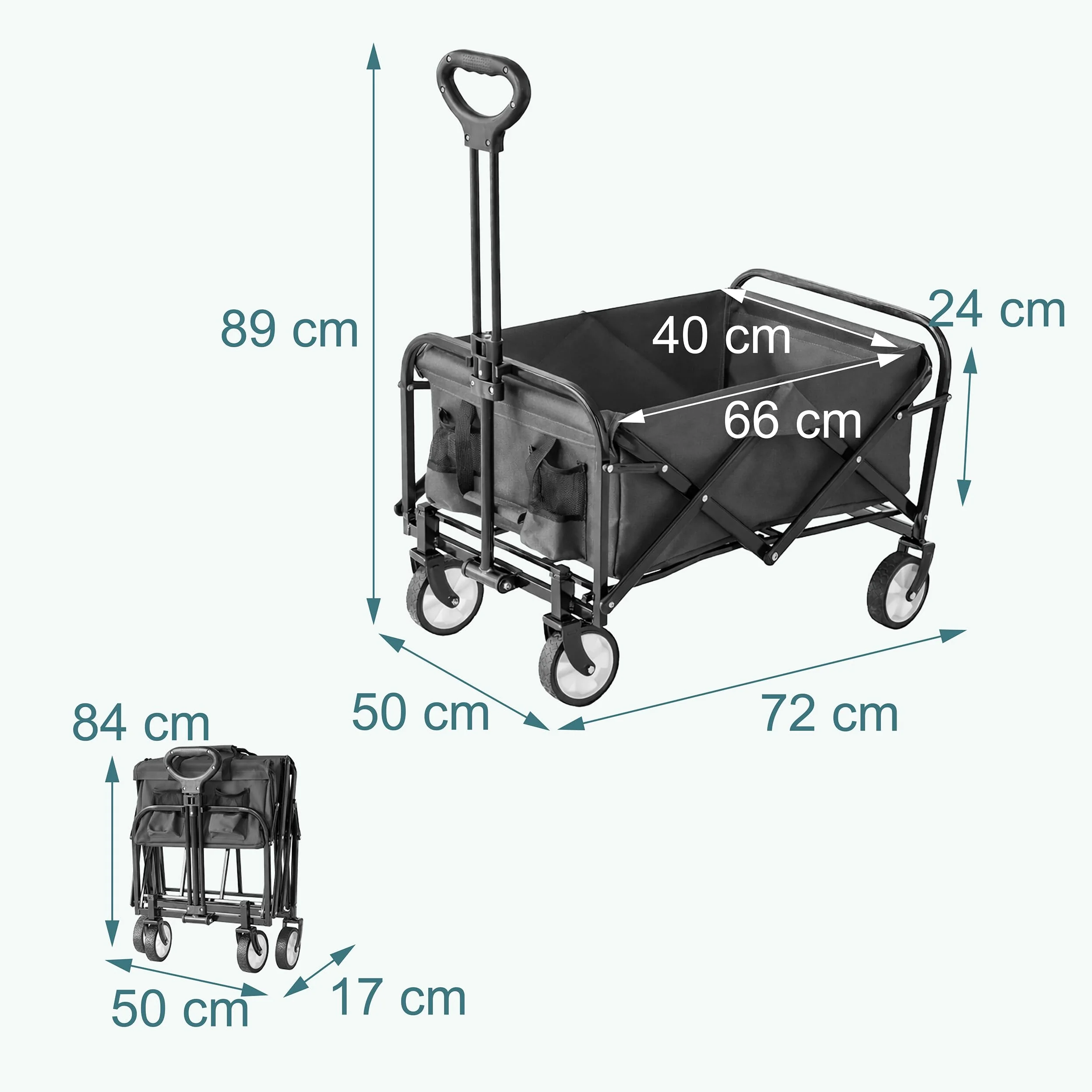 Relaxdays Chariot Pliant 100 kg, poignée télescopique, Tissu Oxford, pour Courses, Camping & Plage, Gris 89x50x72 cm