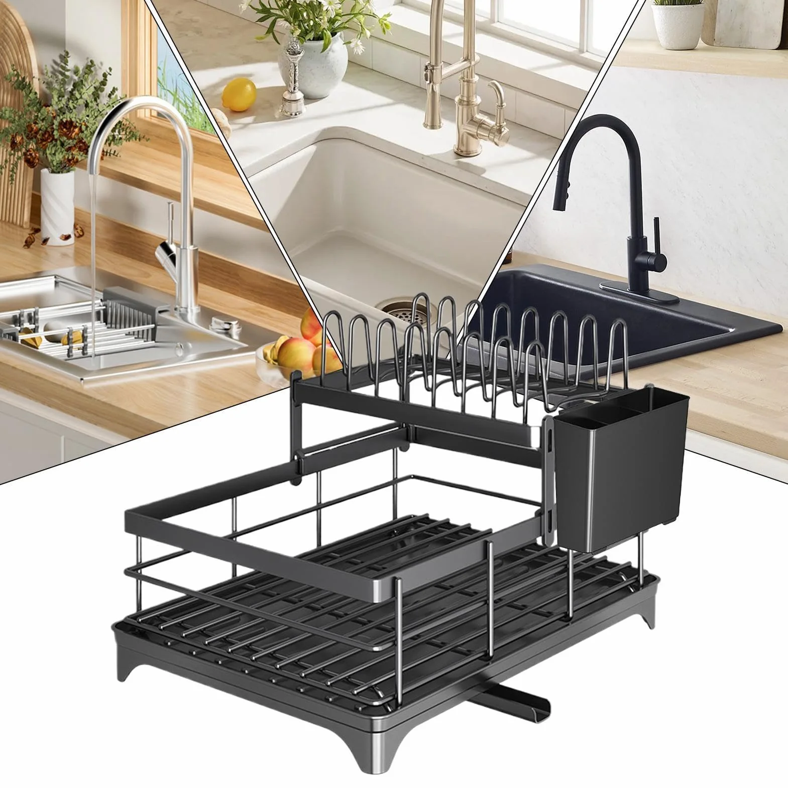Égouttoir à Vaisselle de Cuisine Porte-Ustensiles 2 Niveaux Antirouille | Range-Assiettes Robuste Pour Cuisine, Maison, Restaurant, Camping-car, Appartement, Hôtel, Camping, Pique-nique