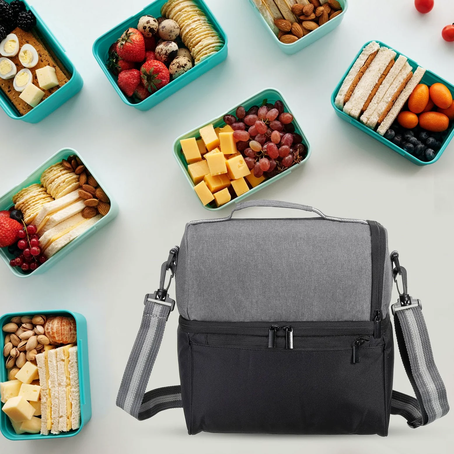 Sac à déjeuner isotherme en tissu Oxford imperméable, sac fourre-tout thermique portable, boîte à déjeuner, récipient alimentaire pour le travail, le bureau, le pique-nique en plein air, 26,7 x 18 x