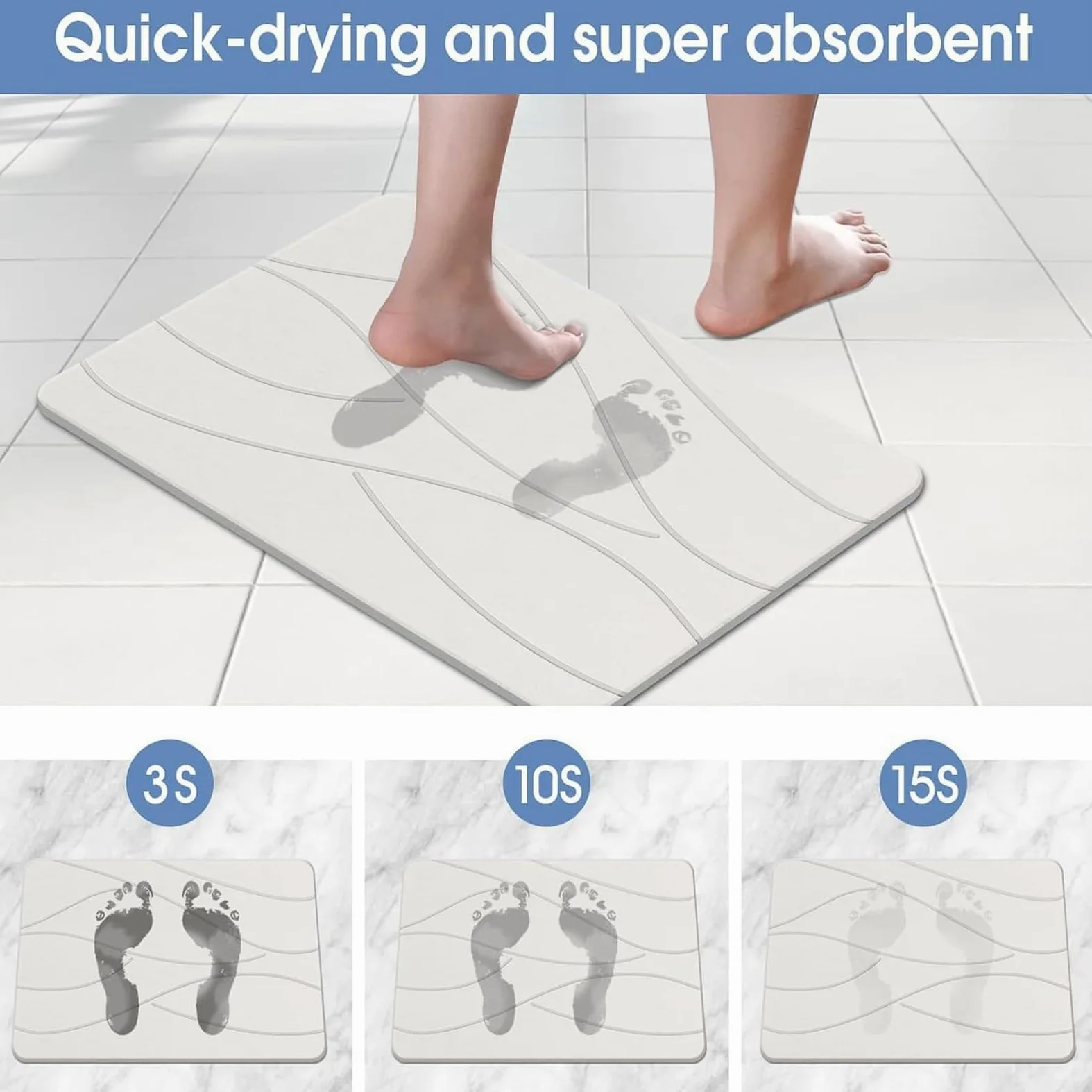 Tapis de bain en terre de diatomée – Tapis de pierre à séchage rapide avec base antidérapante, tapis de sol absorbant l'eau pour la maison