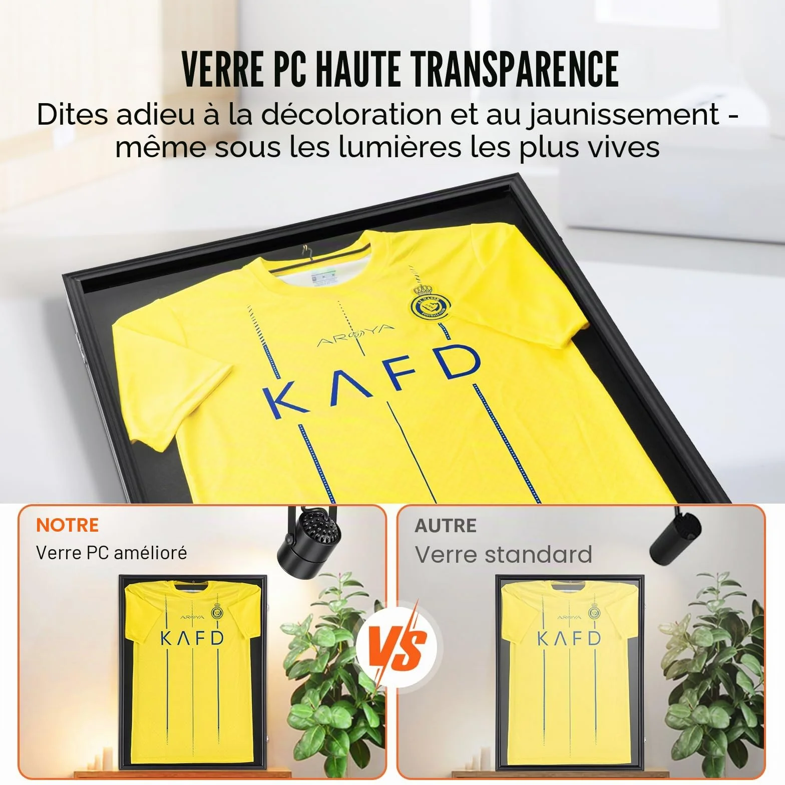 VEVOR Présentoir pour Maillot de Sport 610x812x40 mm, Boîte à Ombre Verrouillable, Protection UV 98% Verre PC