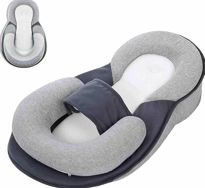 Coussin cale nouveau-né soutien allaitement anti-crachats sangle sécurité gris