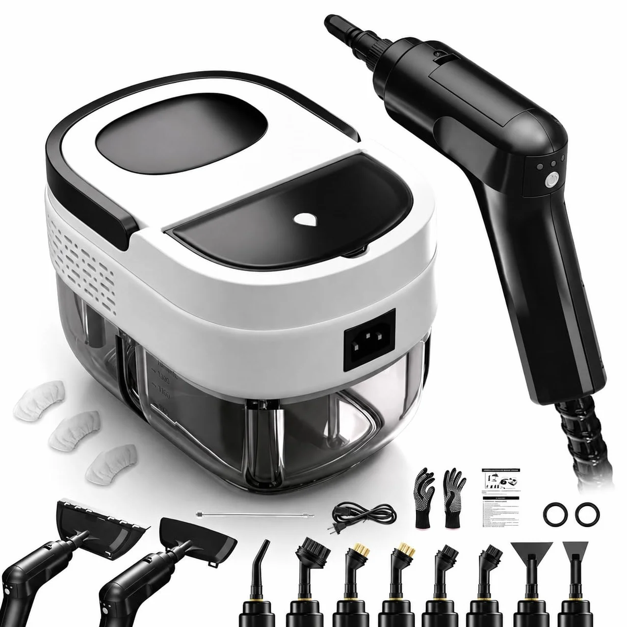 Nettoyeur Vapeur Portatif 1600ml, Steamer Multi-usage avec Poignée Réglable 3 Niveaux