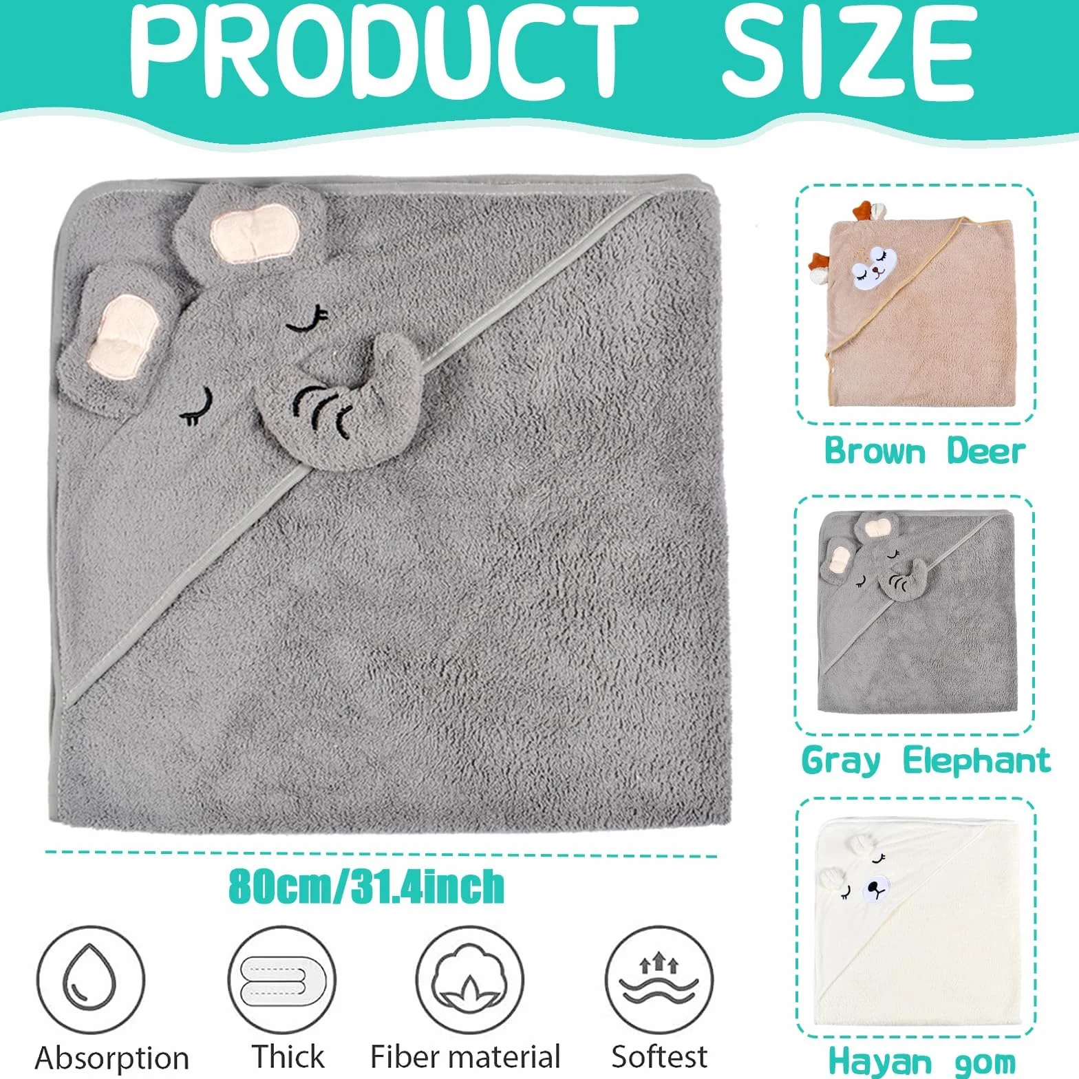 Serviette de Bain à Capuche Bébé 3 Pièces Bambou Super Absorbante