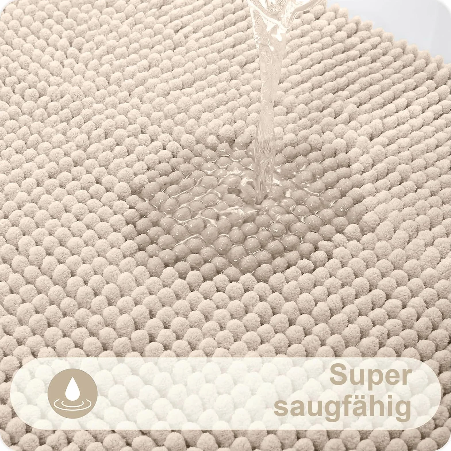 Tapis de bain en chenille antidérapant 40 x 60 cm beige