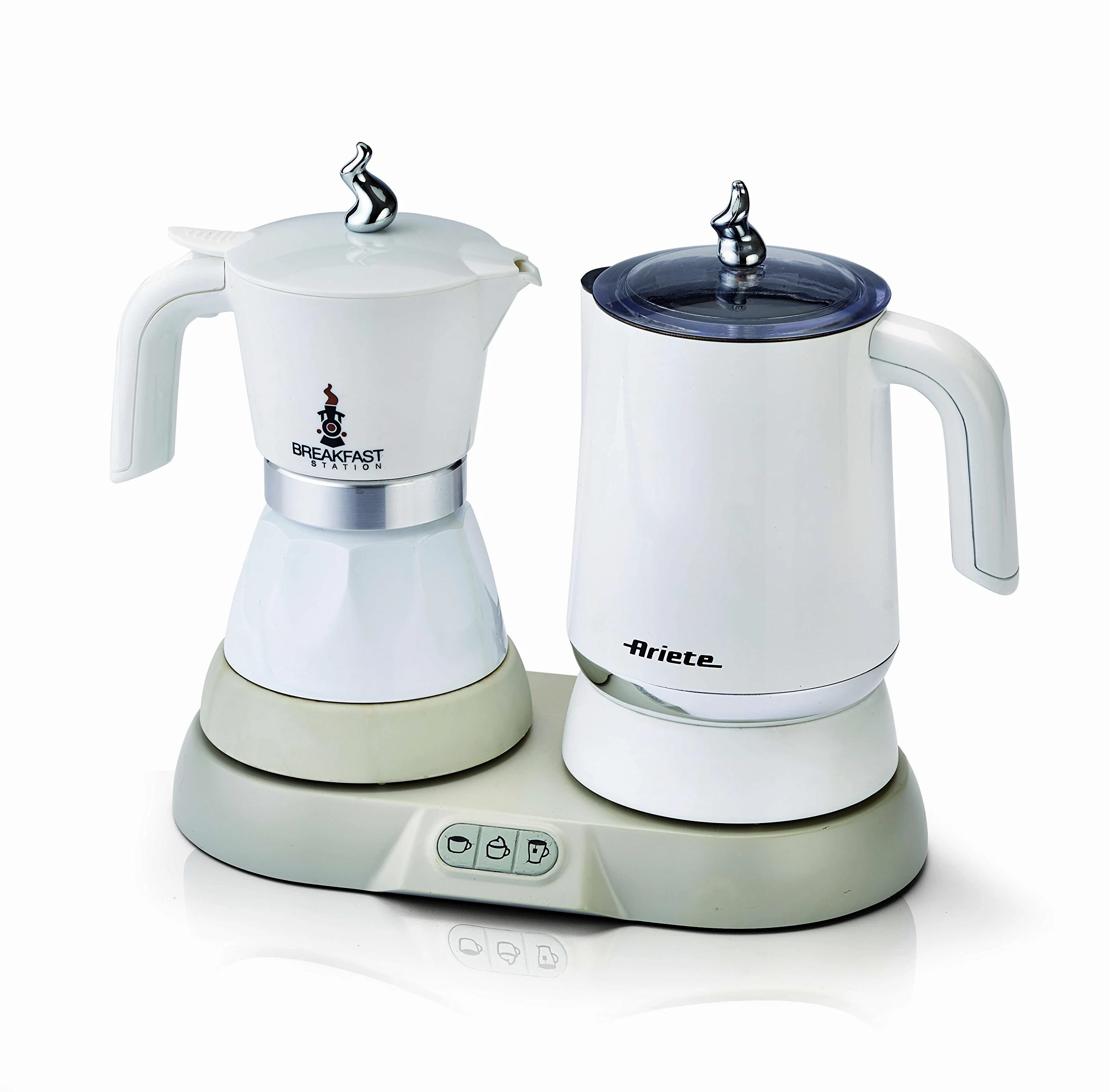 Ariete 1344 Breakfast Station, 3 produits en 1, cafetière, mousseur à lait chaud ou froid, bouilloire, 500 W, 4/2 tasses, fonction garde-chaud, 5 fonctions, blanc