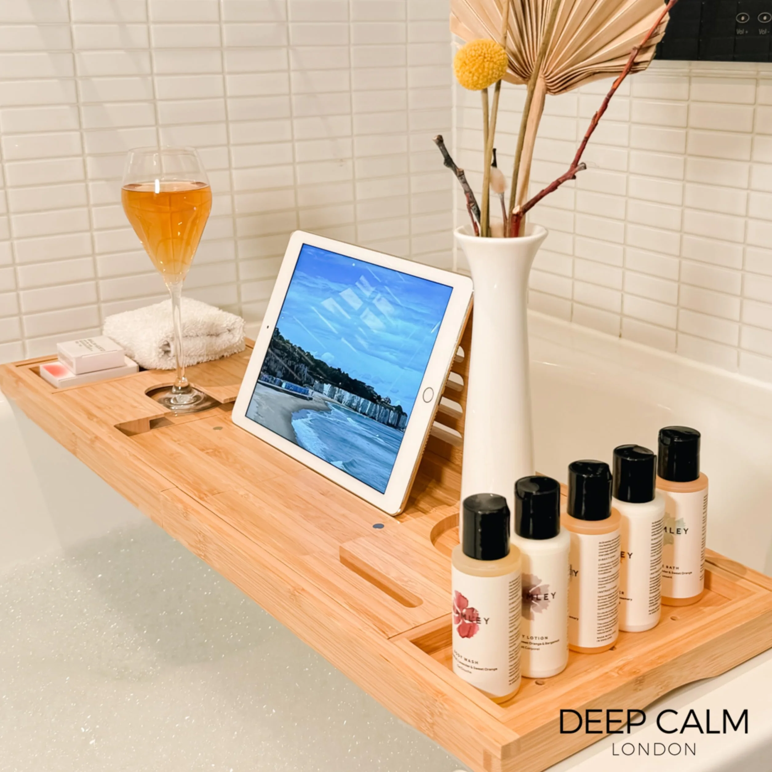 Baignoire Plateau Bambou Antidérapant pour Bain avec Support iPad Téléphone