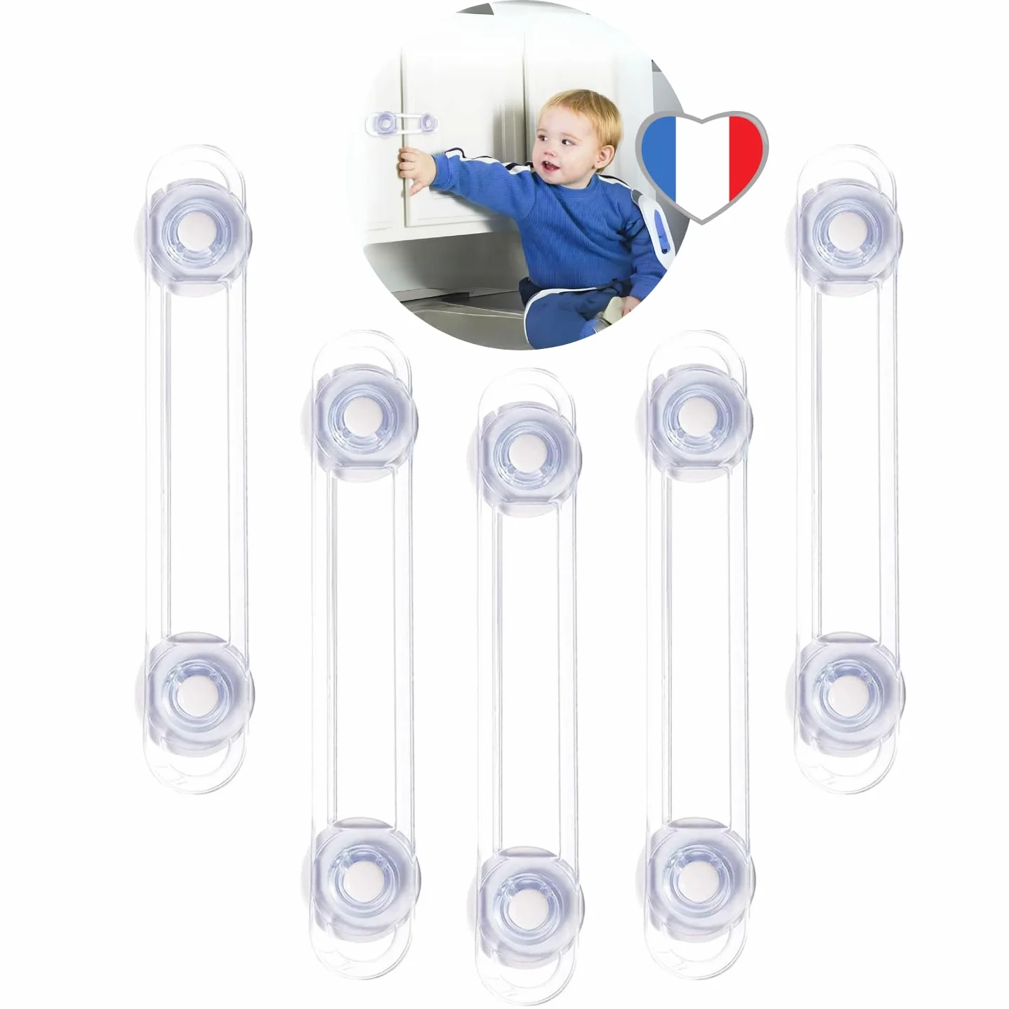 Bloc Placard Bébé Société Française Sécurité Enfant - Bloque Porte Placard Fenêtre - Protection Sécurite Domestique (4 pièces)