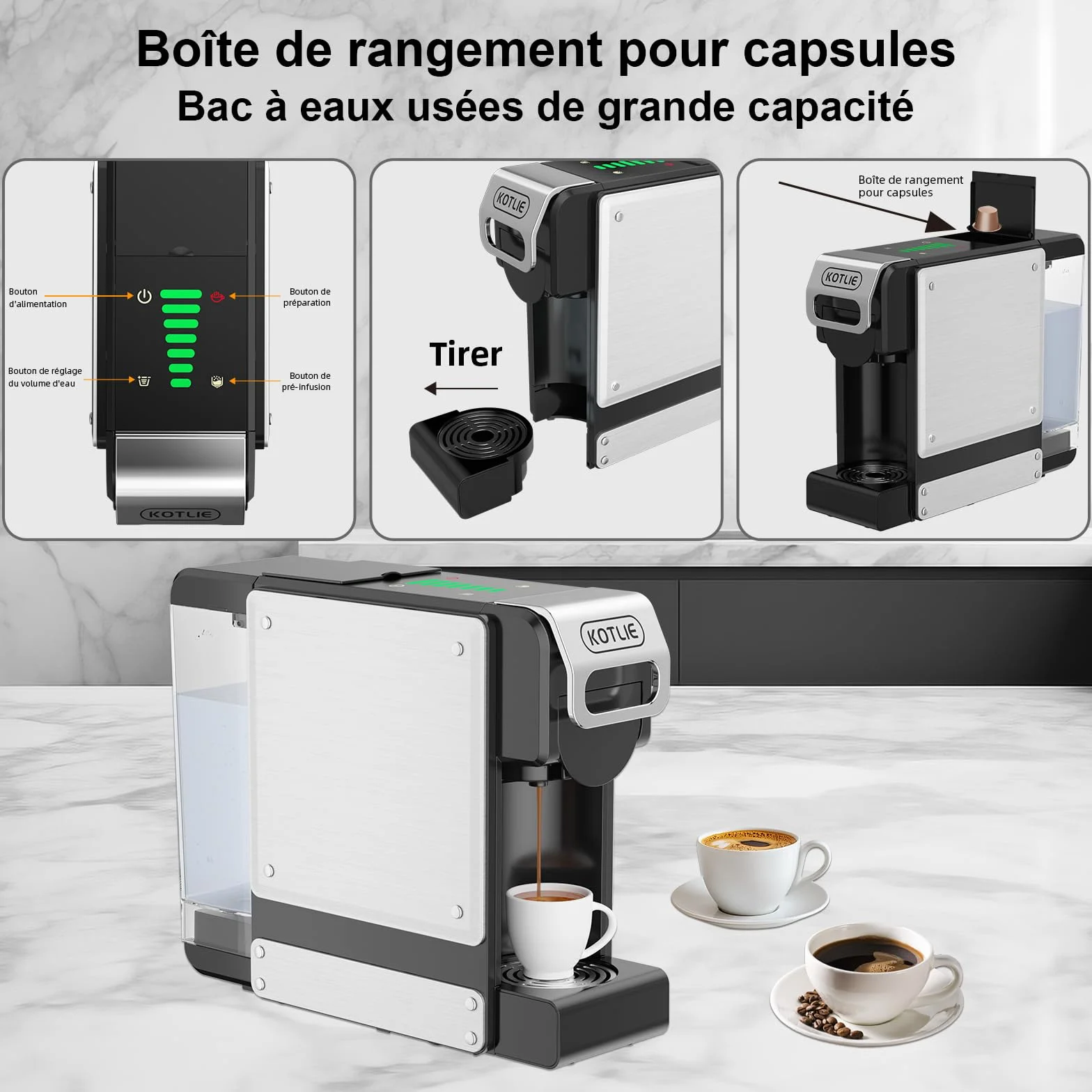ST-550 Machine à café à capsules multifonction, pour Nespresso Original/pour Dolce Gusto/pour A MODO MIO/pour café moulu, sept réglages de volume d'eau, fonction de pré-infusion, capacité de 1 litre