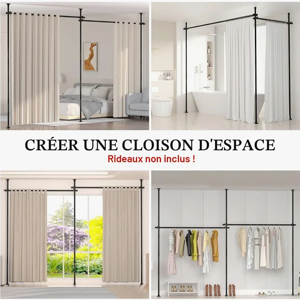 KELIXU Tringle à rideaux de séparation de pièce, sans perçage, 71,1 à 365,8 cm de large x 1,2 à 3 m de haut, séparateur de sol au plafond, support de tension vertical