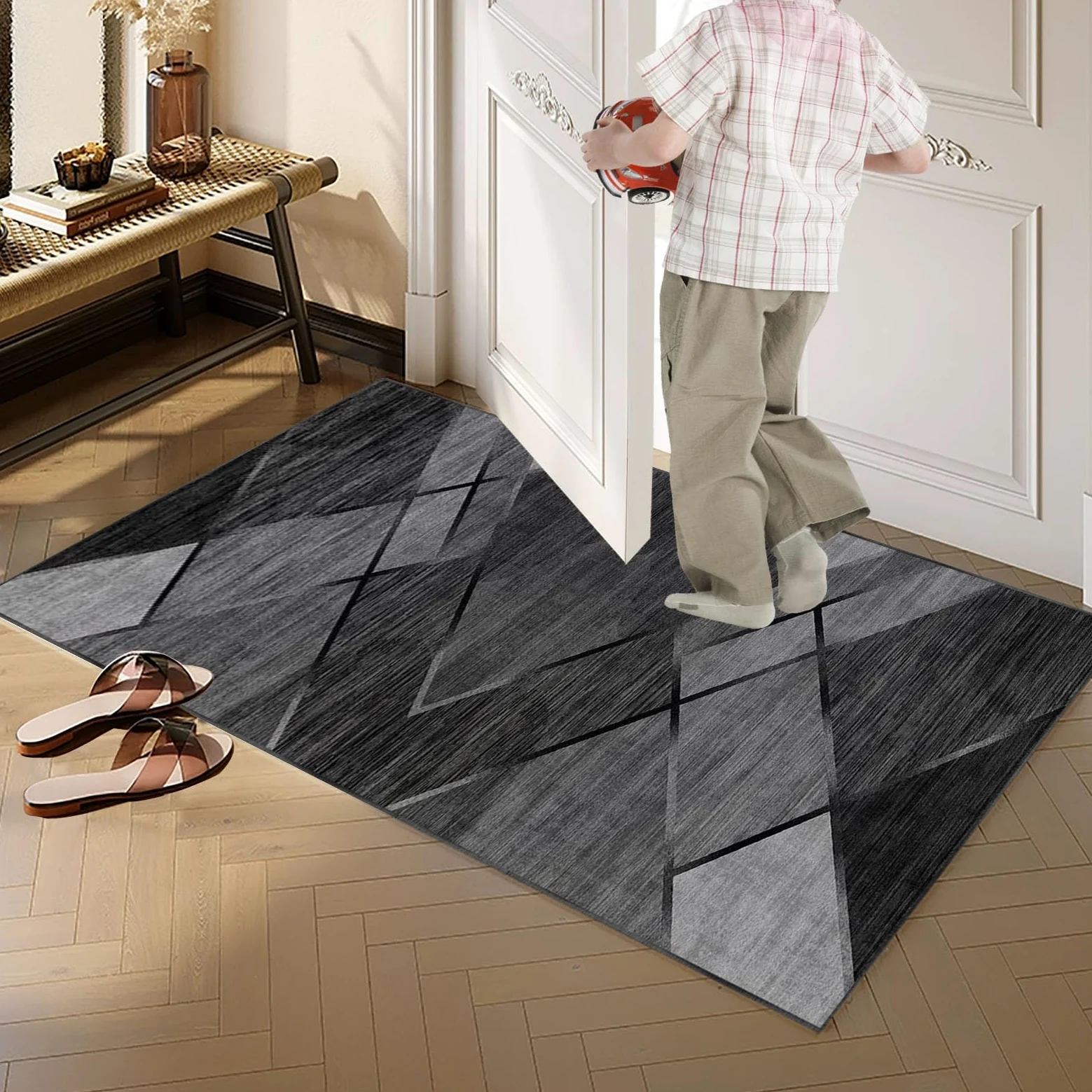 Tapis Couloir Long Moderne 80 x 200 cm Tapis Escalier Absorbant Paillasson Exterieur Tapis Cuisine Devant Evier Antidérapant et Lavable Tapis de Passage pour Cuisine Salon Chambre Entree Interieur