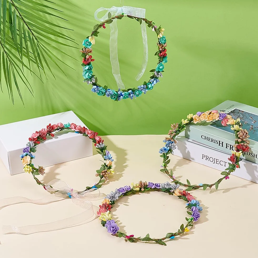 INFUNLY Lot de 12 couronnes de fleurs à faire soi-même pour bricoler bandeaux et bracelets