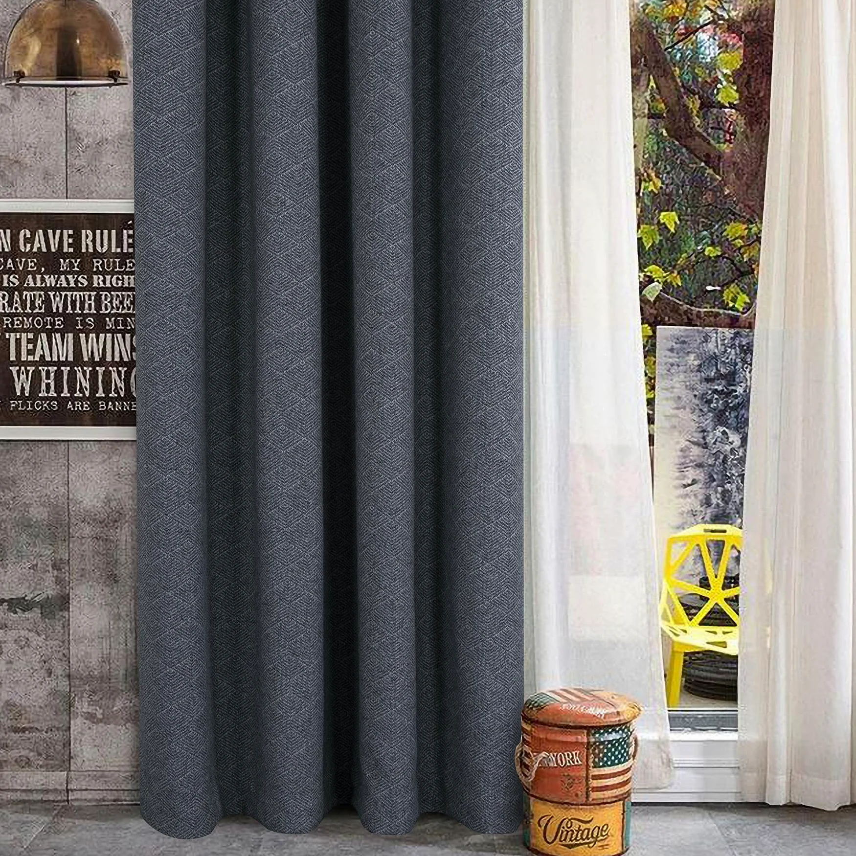 always4u Rideau avec Motifs Géométriques, Filtrage de la Lumière, Faux Laine Double Rideaux Isolation Thermique avec Oeillets pour Chambre à Coucher Salon, L140xH260cm, Texturé, Gris, Lot de 2
