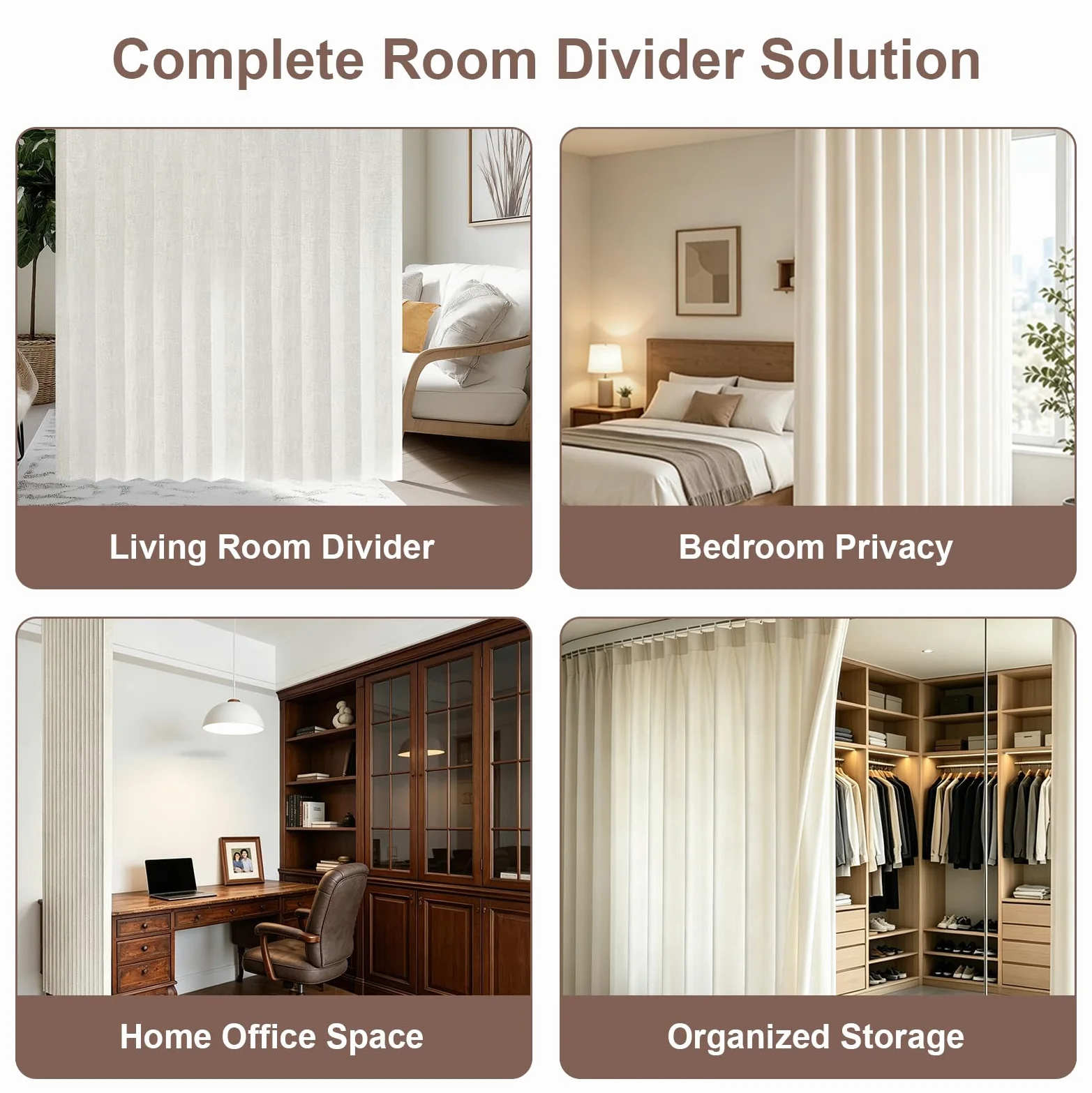 Rideau Séparation Pièce avec Rail Flexible 270cm, Séparateur de Pièce Beige | Séparez Facilement Votre Espace avec Rail Plafond Flexible, Rideau 254x213cm, pour Chambre, Salon, Bureau et Dressing