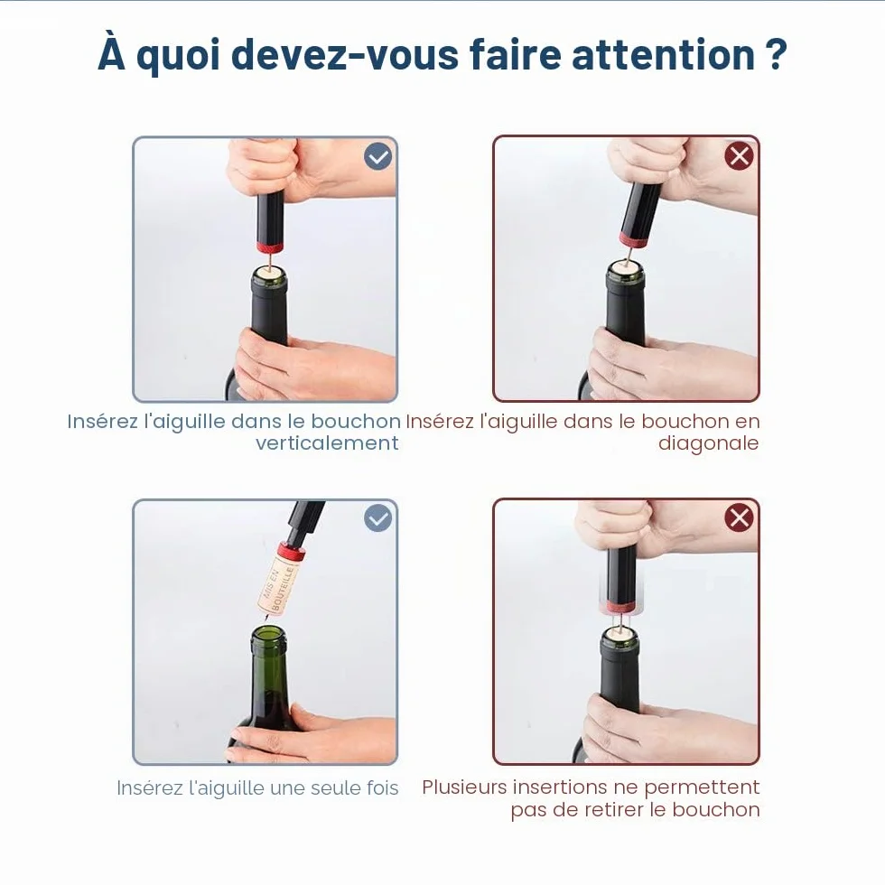 Quntis Tire-Bouchon à Pression d'air 7S, Décapsuleur à Vin Rouge, Pompe à Bouteille Portable