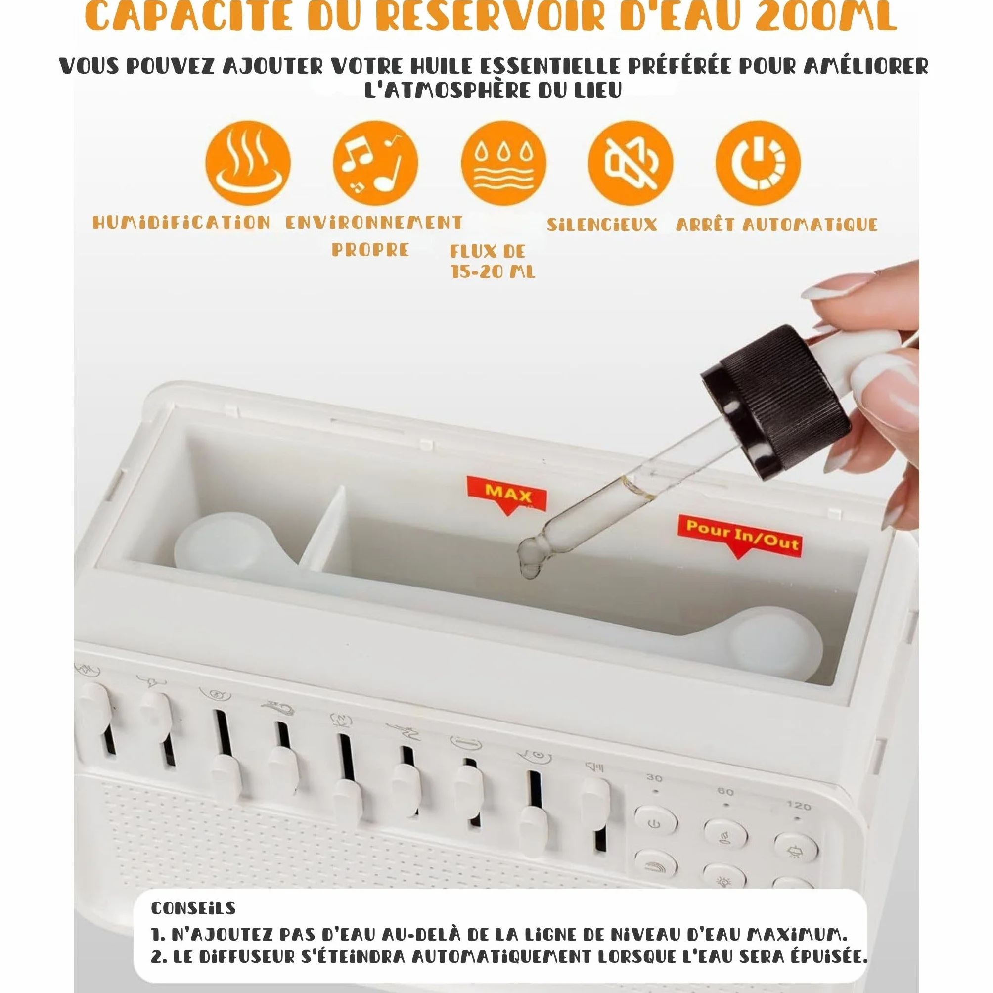Enceinte Bluetooth 4 en 1 - Machine à bruit blanc pour bébés et adultes, humidificateur avec veilleuse et aromathérapie