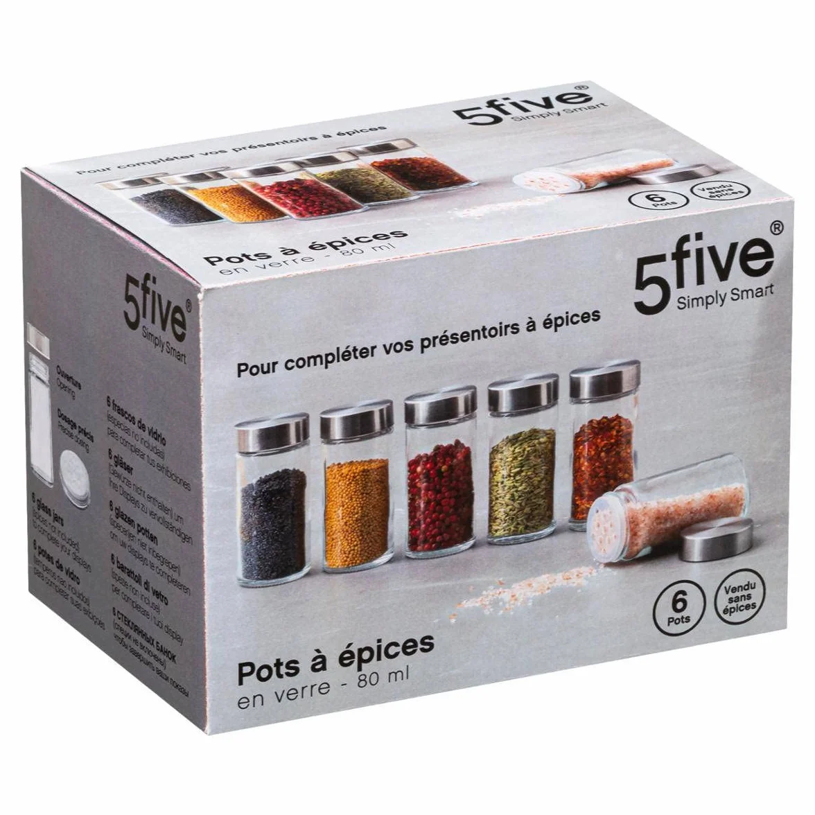 Secret de Gourmet Coffret 6 Pots à épices avec saupoudreur 80 ml