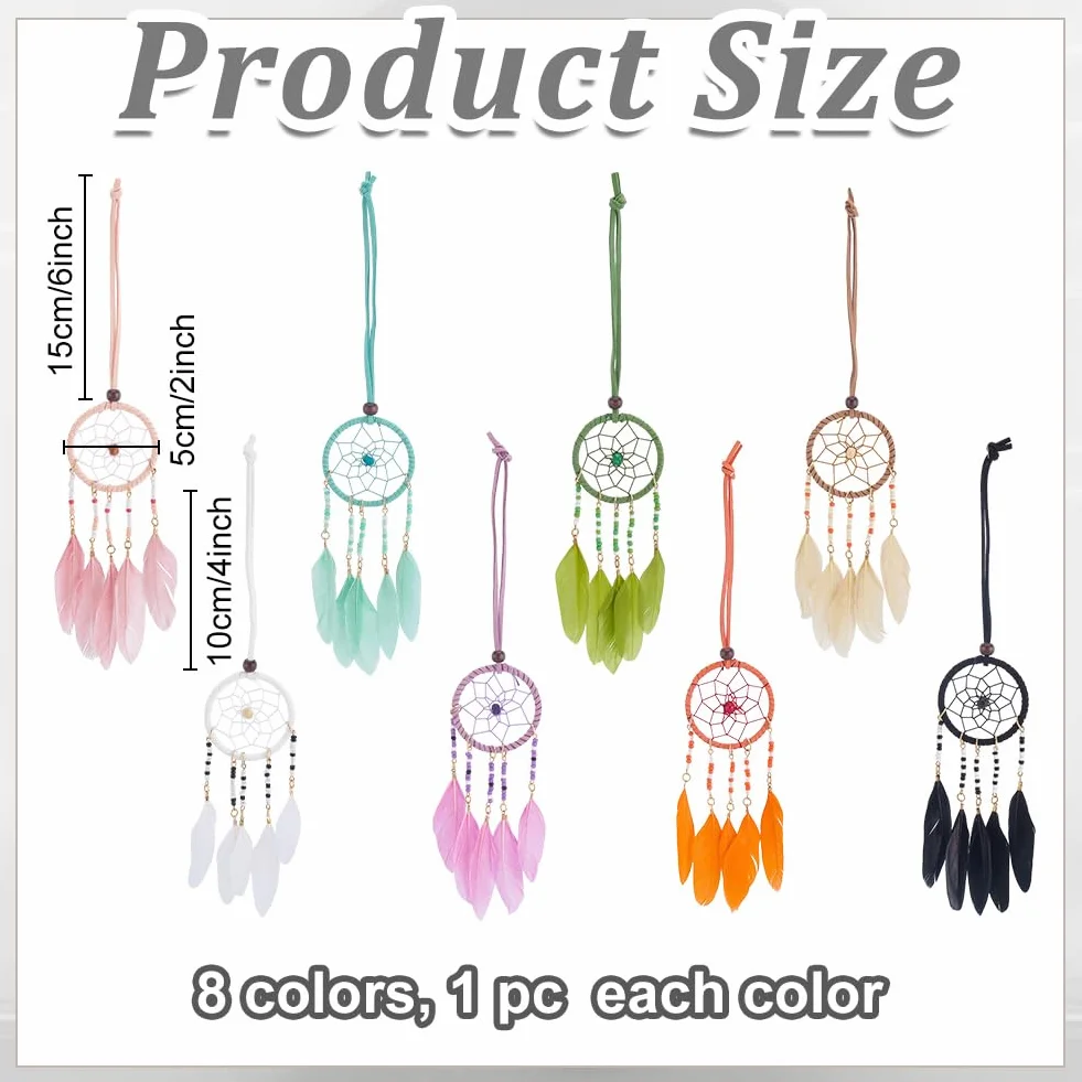 WEBEEDY Attrape Rêves Fait Main 27cm pour Voiture Décor Maison 8 Couleurs