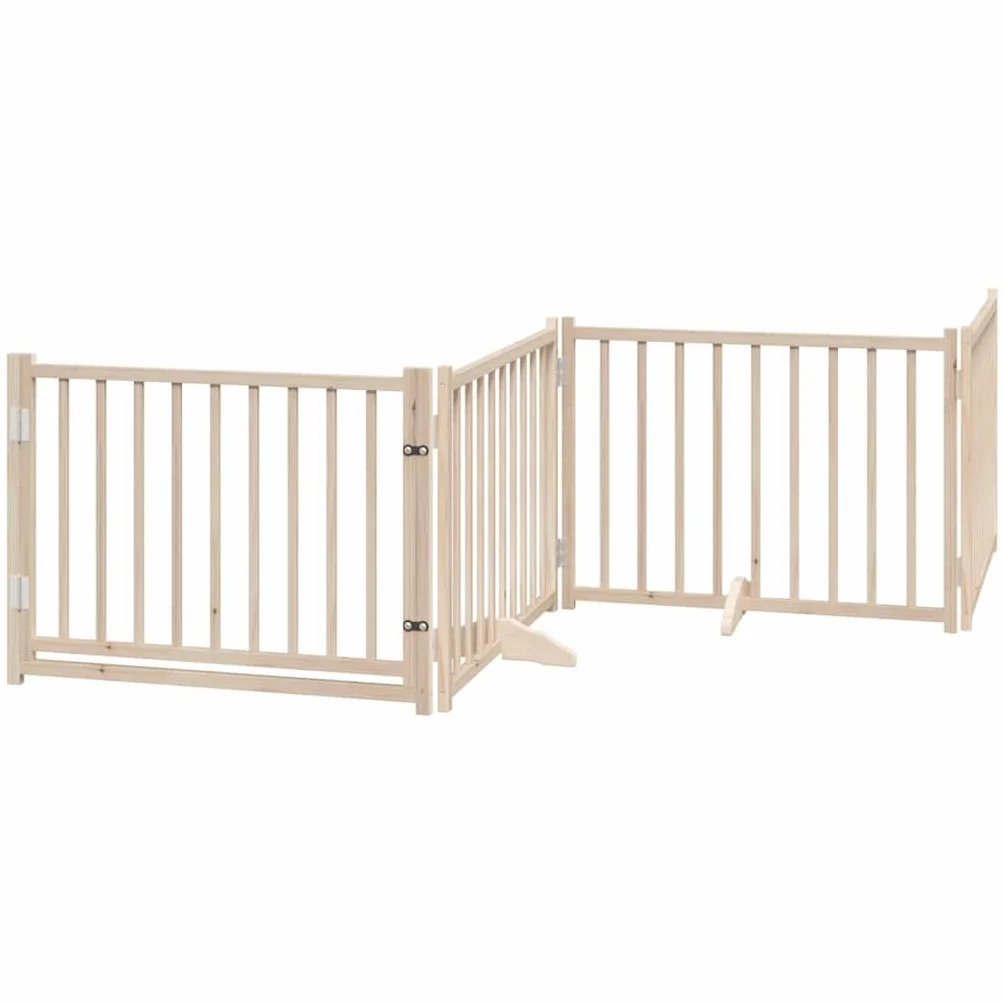 vidaXL Barrière pour Chiens avec Porte 4 Panneaux Bois de Sapin Massif