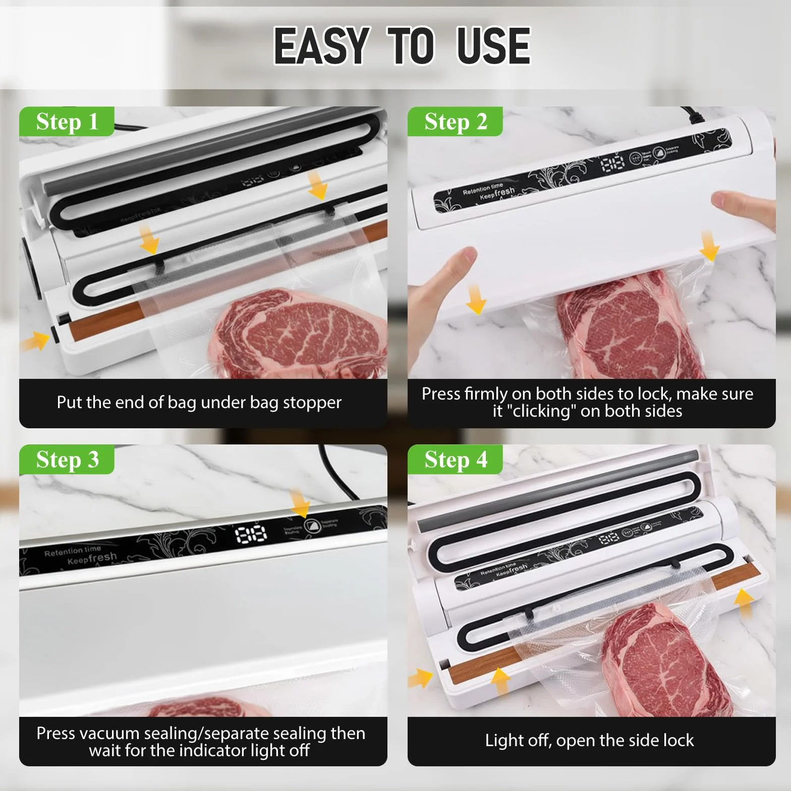 Machine Sous Vide Alimentaire 2 en 1, 60 kPa, Avec 20 Sacs, Mode Humide et Sec
