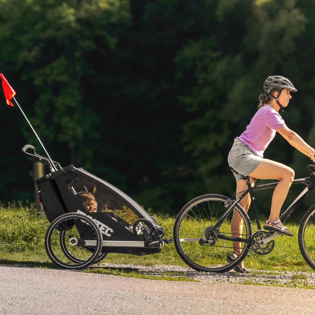 Fuxtec Sport Cruiser 2-en-1 Remorque Vélo Buggy Jogger Noir pour 2 Enfants en Aluminium Pliable avec Protection Pluie et Soleil