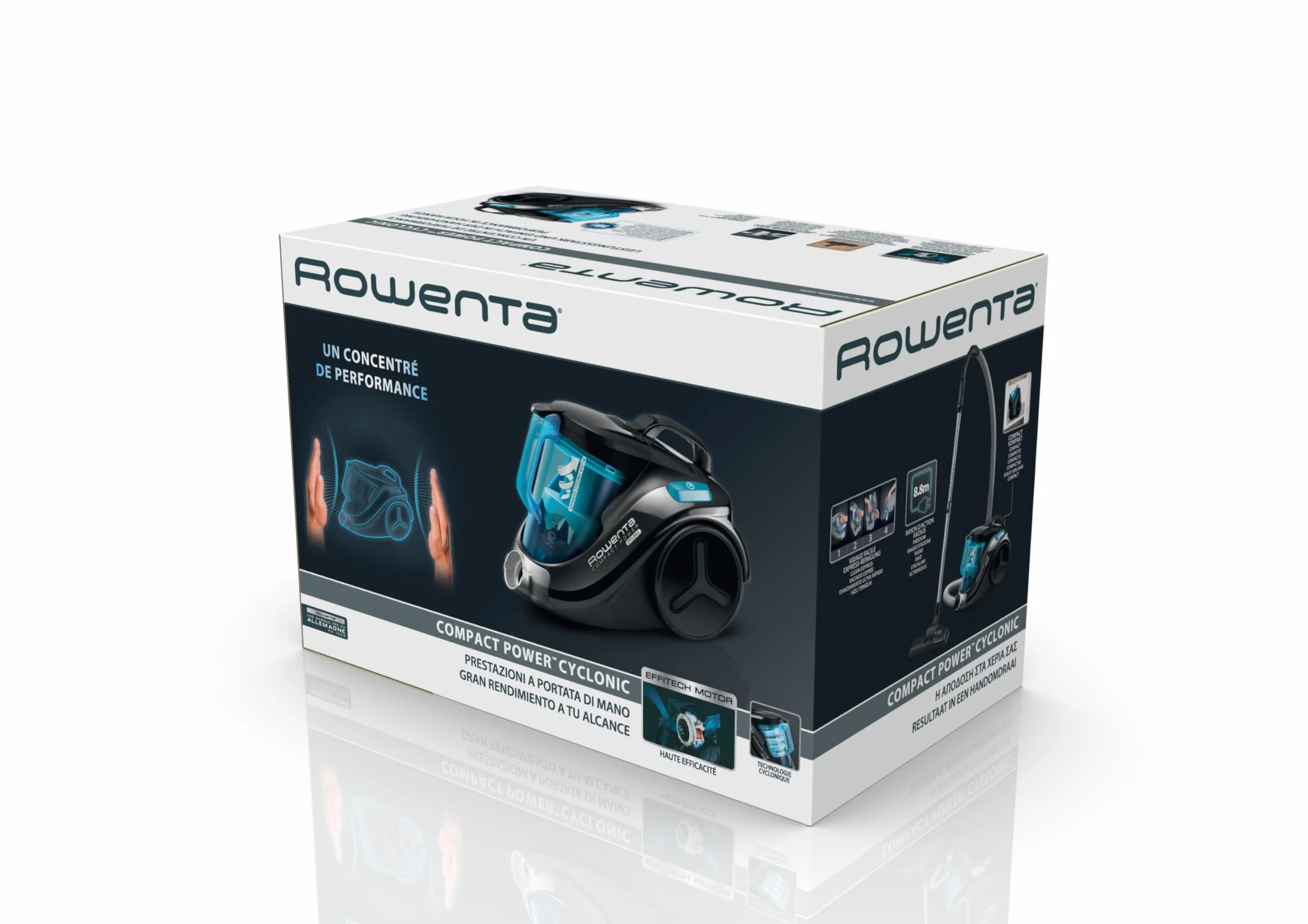 Rowenta Compact Power Cyclonic Aspirateur Sans Sac 1,5L RO3731EA Noir Turquoise