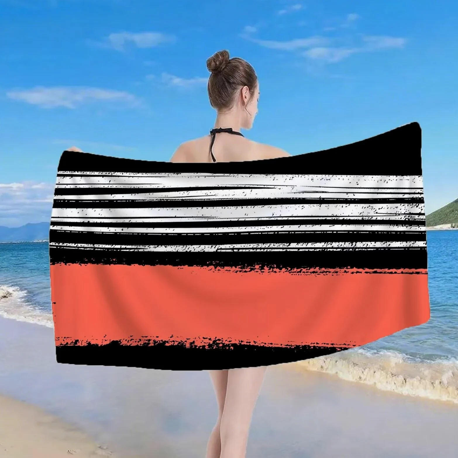 Serviette de Plage XXL 220x100 cm Anti Sable et Séchage Rapide Microfibre Drap de Plage Serviette de Bain Grande Taille Drap de Bain pour Homme Femme Voyages Natation Camping Pique Nique Orange S-630