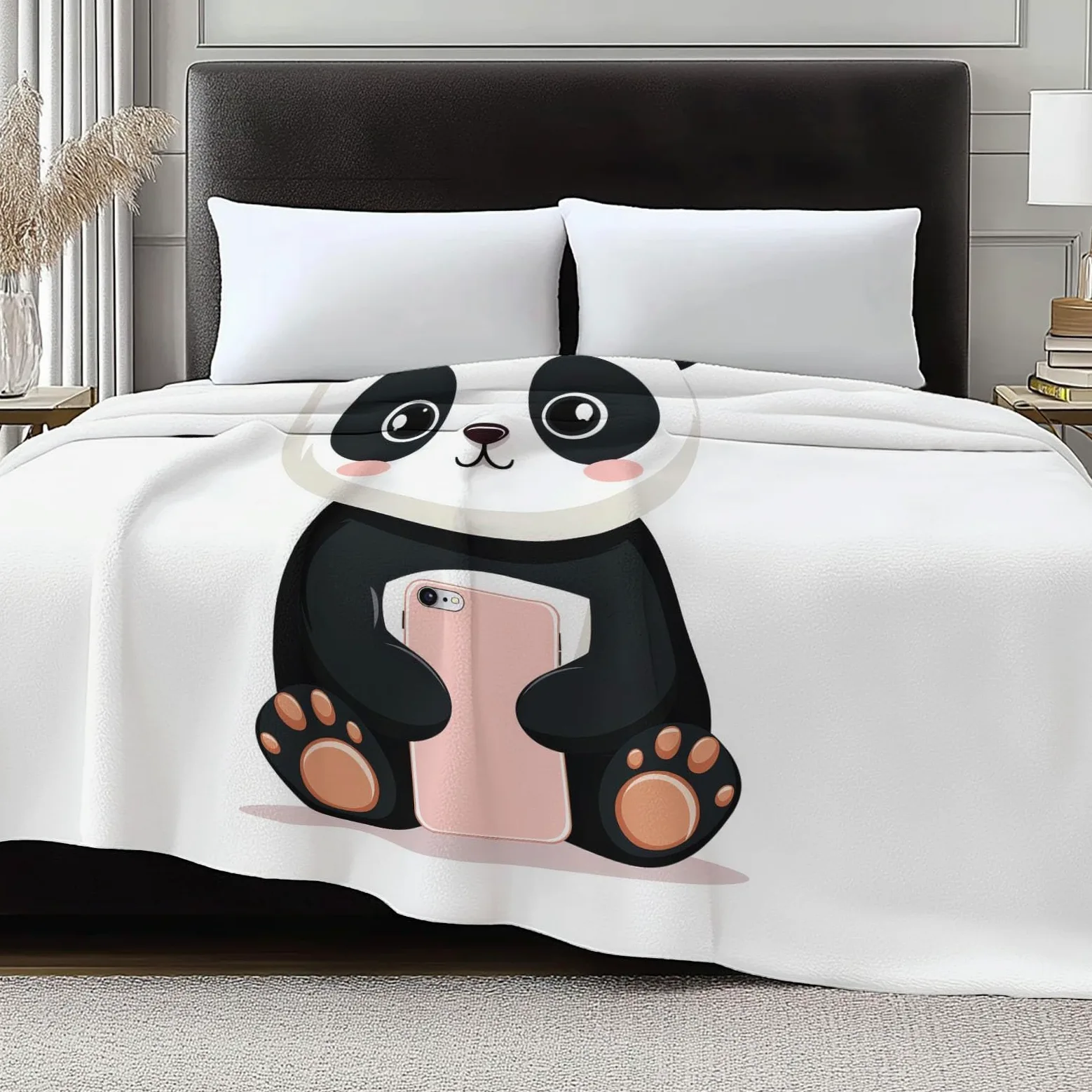 Couvertures Plaids 220 x 240 cm Panda De Dessin Animé Plaid Polaire Couvertures, Blanc Douce et Chaude Plaid Jeté de Canapé Flanelle Couverture Bébé Bureau Sieste Couverture