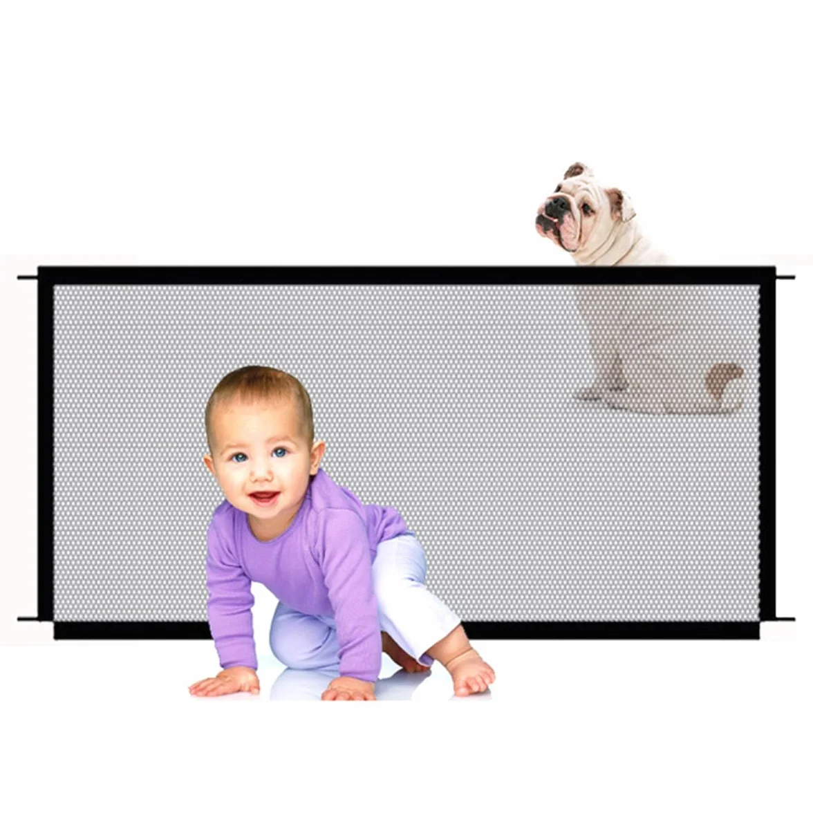 Barrière Magique pour Chiens et Chats Grille de Sécurité Pliable 110x72 cm avec 4 Crochets Adhésifs