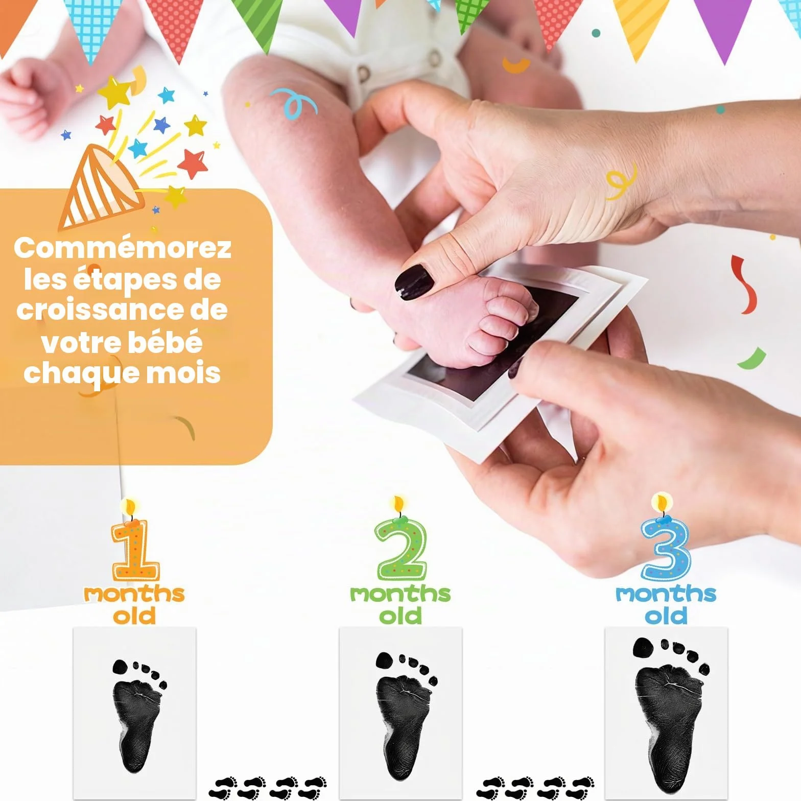 Kit Empreinte Bébé Main Pied 4 Pièces, Encre Empreinte Animaux Noir