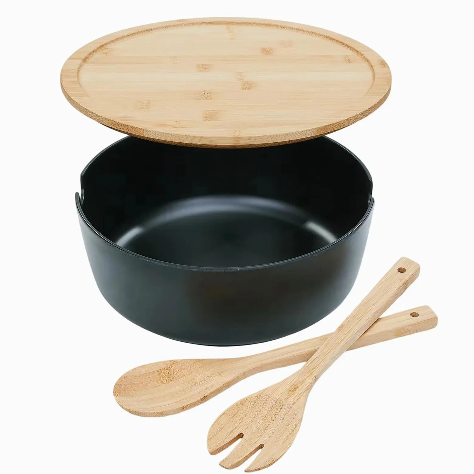 Saladier Contenants Alimentaires En Bois Vaisselle Service Spork | Bol À Salade De Service Avec Couvercle Contenant Pour Snacks, Pâtes Et Nouilles, Repas Déjeuner Dîner Maison