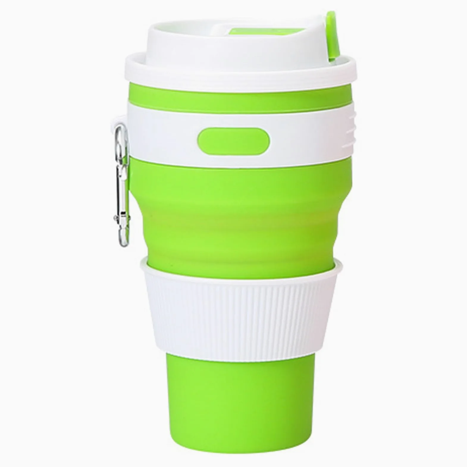 gobelet pliable, Silicone portable, étanche, réutilisable, comprend un mousqueton, idéal for le café, thé, la randonnée, camping et les activités de plein air(Green,L)