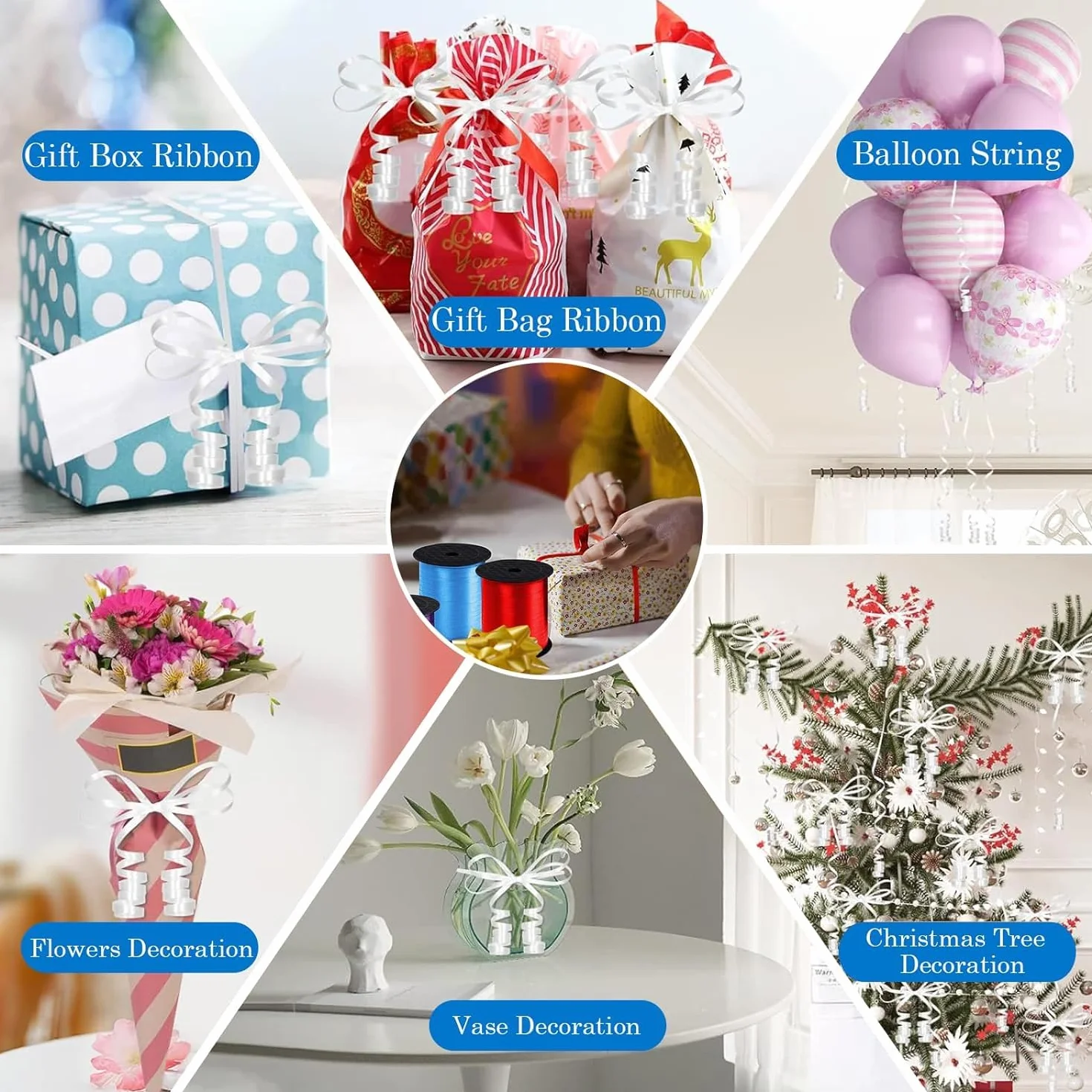 Ruban Argent Ballon Ficelle 500 Yard Cadeau Rubans Brillant Curling pour Décoration Mariage Anniversaire