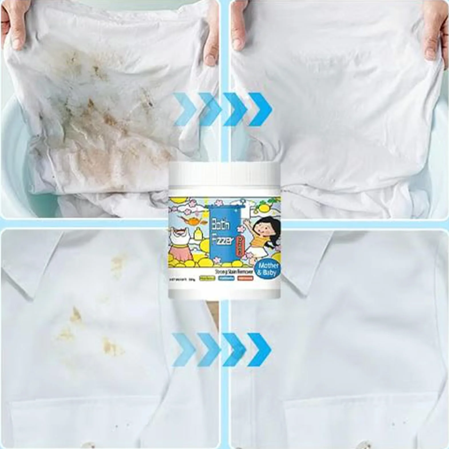 Lessive en poudre détachant concentré 500 g pour taches lait, transpiration, huile, sang, chemise
