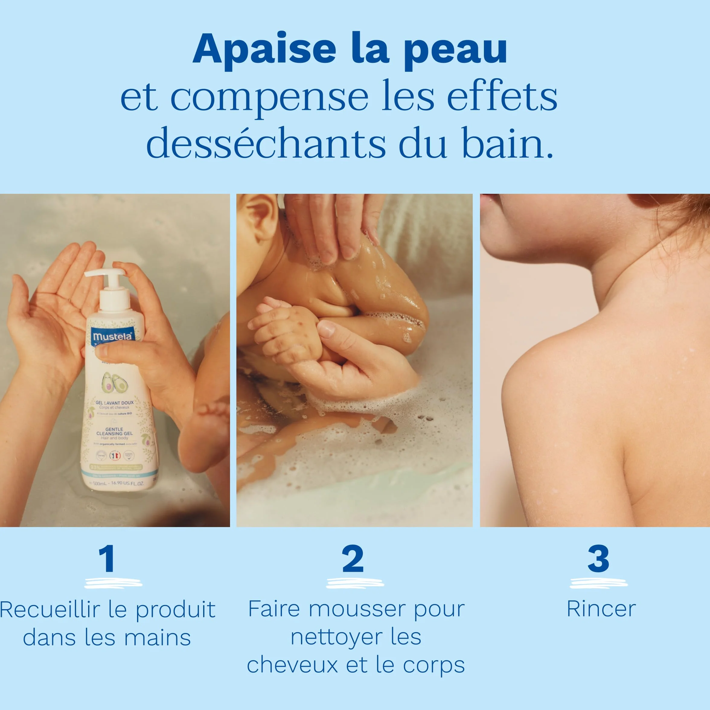 Mustela Gel Lavant Bébé Doux à l'Avocat BIO pour Corps et Cheveux 93% Ingrédients d'Origine Naturelle Peau Normale