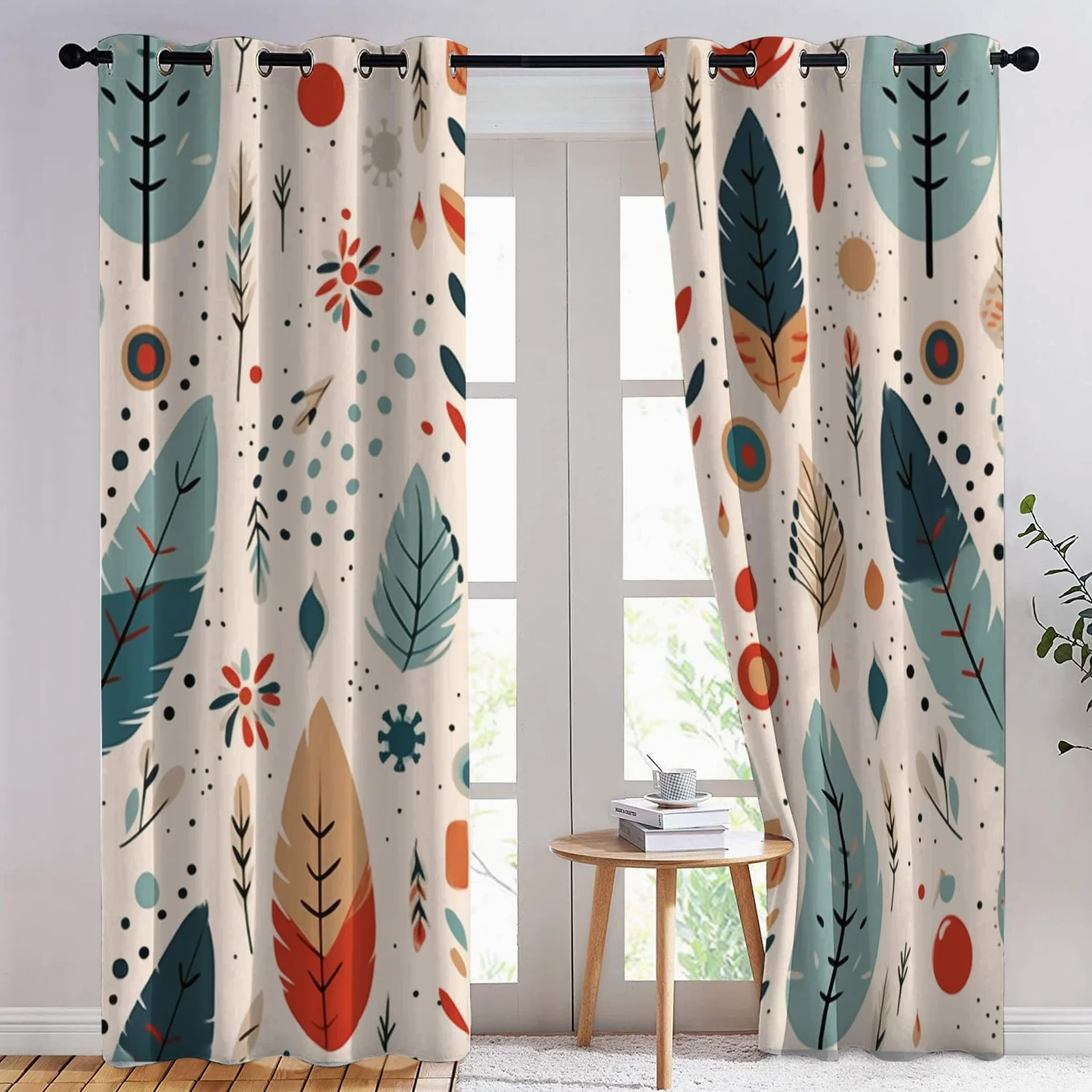 Rideau Occultant Plume De Bohème, Bohémien Motif Rideaux Thermiques à Oeillets, Rideaux Imprimé pour Salon Chambre Fenetre Moderne Décoration, 140x160 cm (L x H), Lot de 2