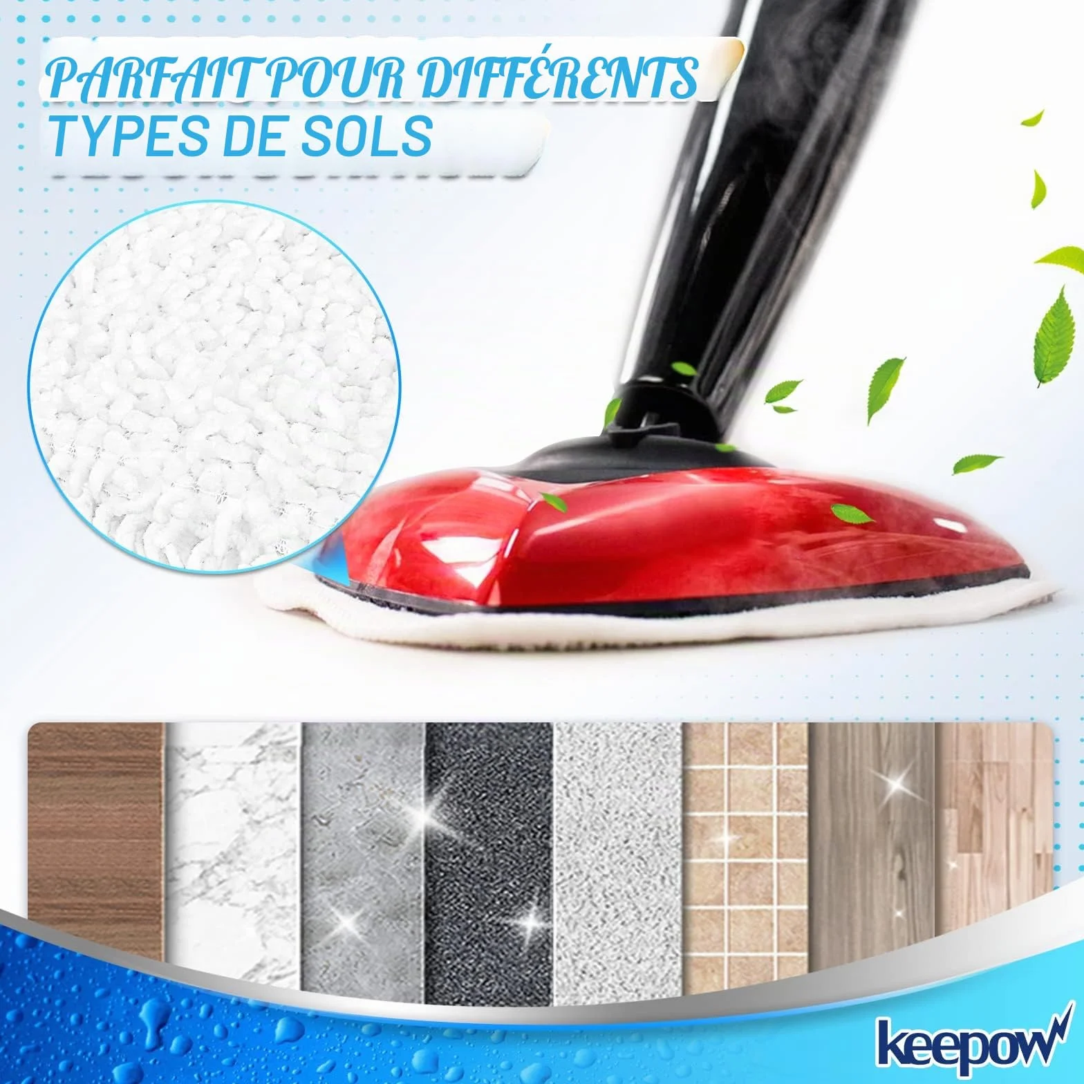KEEPOW 5 PCS Recharge Balai Vapeur Housse de Lingette Compatible Nettoyeur Vapeur Steam Plus