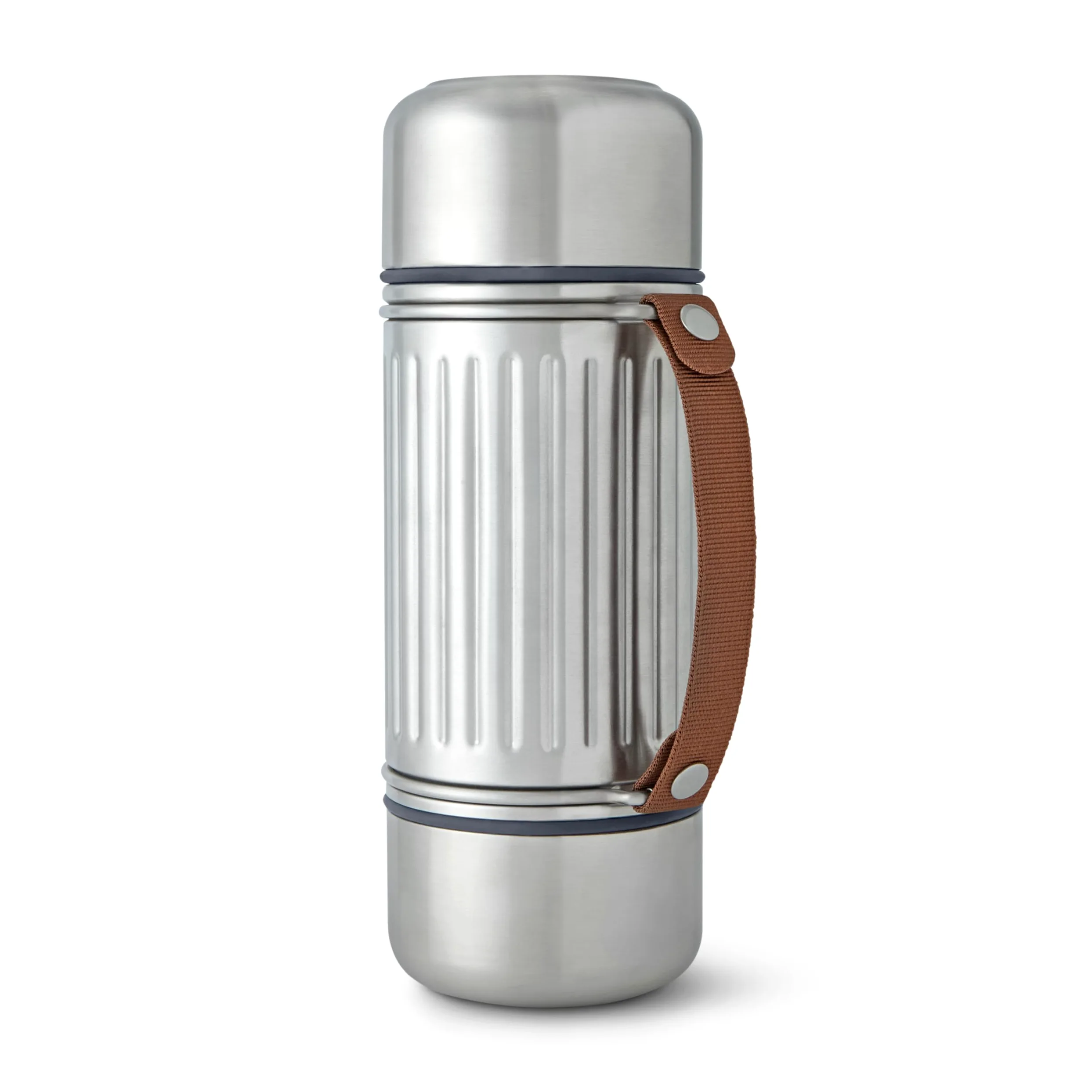 BLACK + BLUM Gourde Isotherme | Explorer Flask En Inox avec 2 Tasses | 1 L | Étanche, Chaud ou Froid 24 h, 2 Tasses Inox Double Paroi, Sangle de Transport, Camping & Plein Air