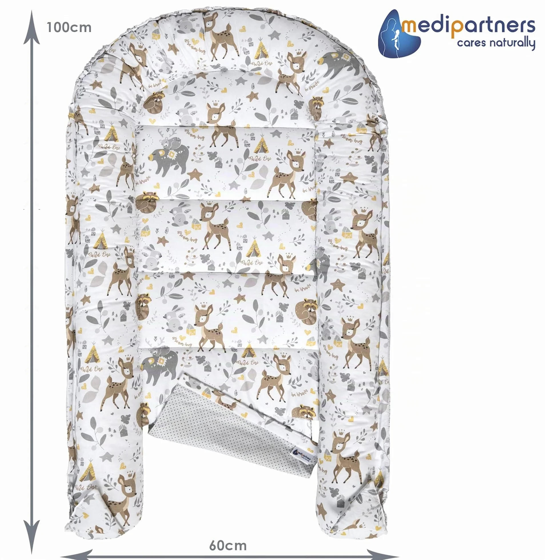 Réducteur de Lit Bébé 100x60x15cm 5 Éléments Cocon Naissance Nid d'Ange Bilatéral Cale 100% Coton Minky Cerf Gris