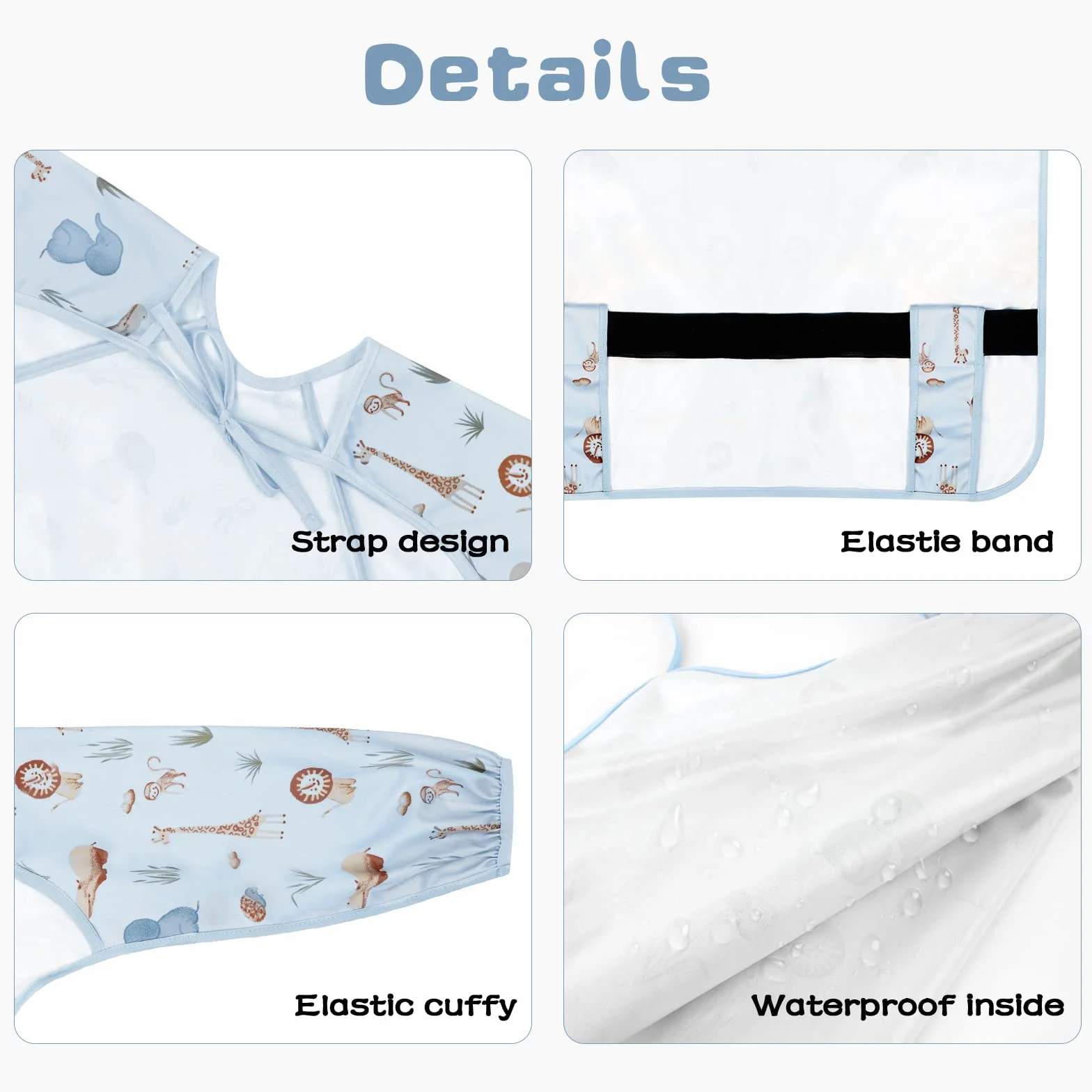 Vicloon Bavoir Manches Longues Bébé Imperméable Couverture Complète Résistant à l'Eau Taille Unique 6-36 Mois