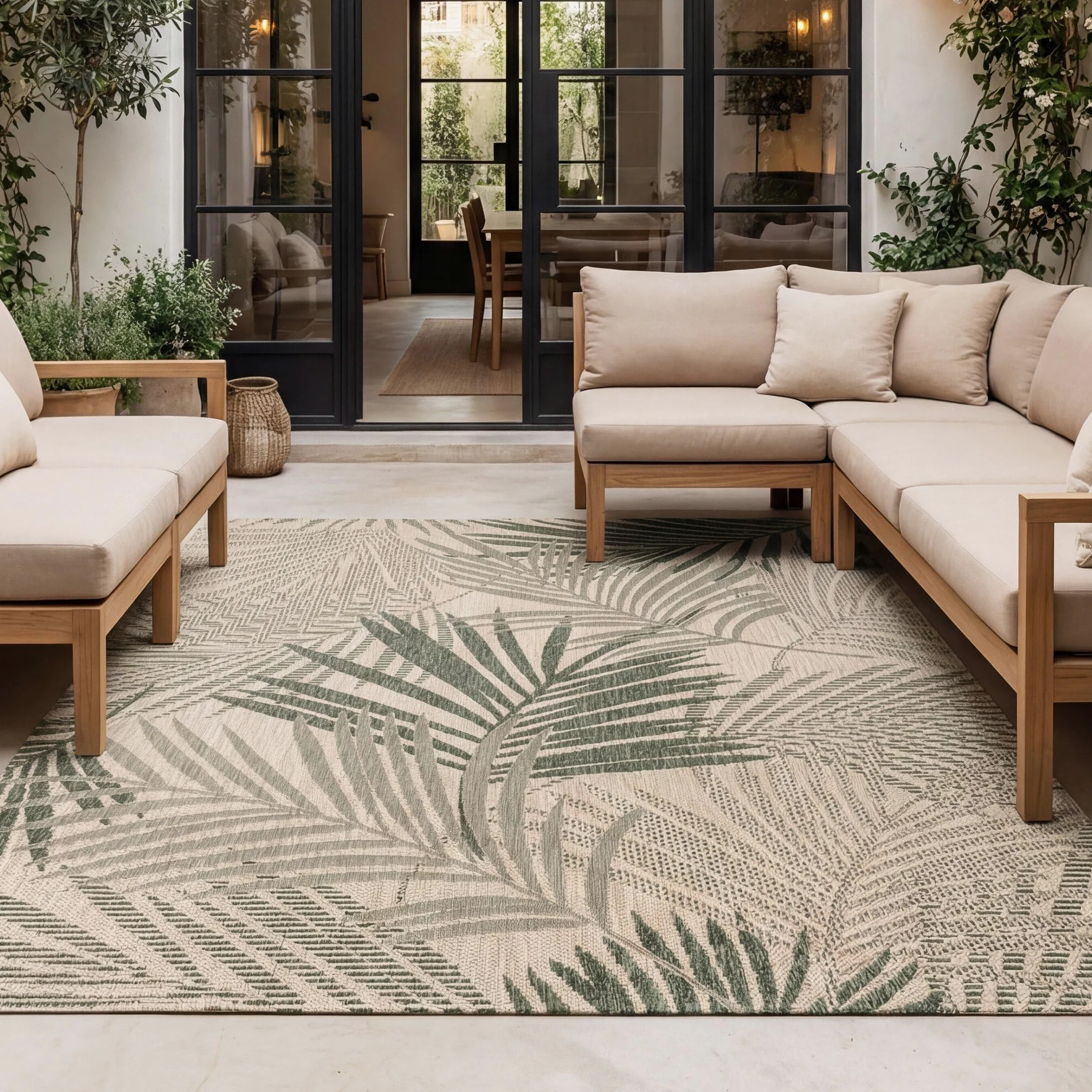 FRAAI | Home & Living Tapis d'extérieur - Tiga Palm Vert - 80x150 cm - Tapis Exterieur Resistant Pluie - Rectangulaire - Terrasse, Jardin, Balcon | Résistant aux intempéries - Synthétique - Polypropylène - Balcon, Jardin/Terrasse - Tapis d'extérieur
