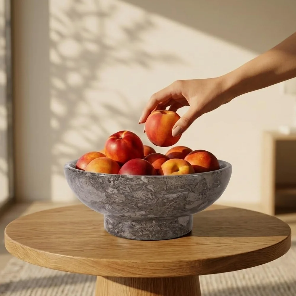 Bol à fruits en marbre océanique Plat de service en pierre naturelle Essentiels de cuisine élégants et cadeau pour table de cuisine et décoration d'intérieur