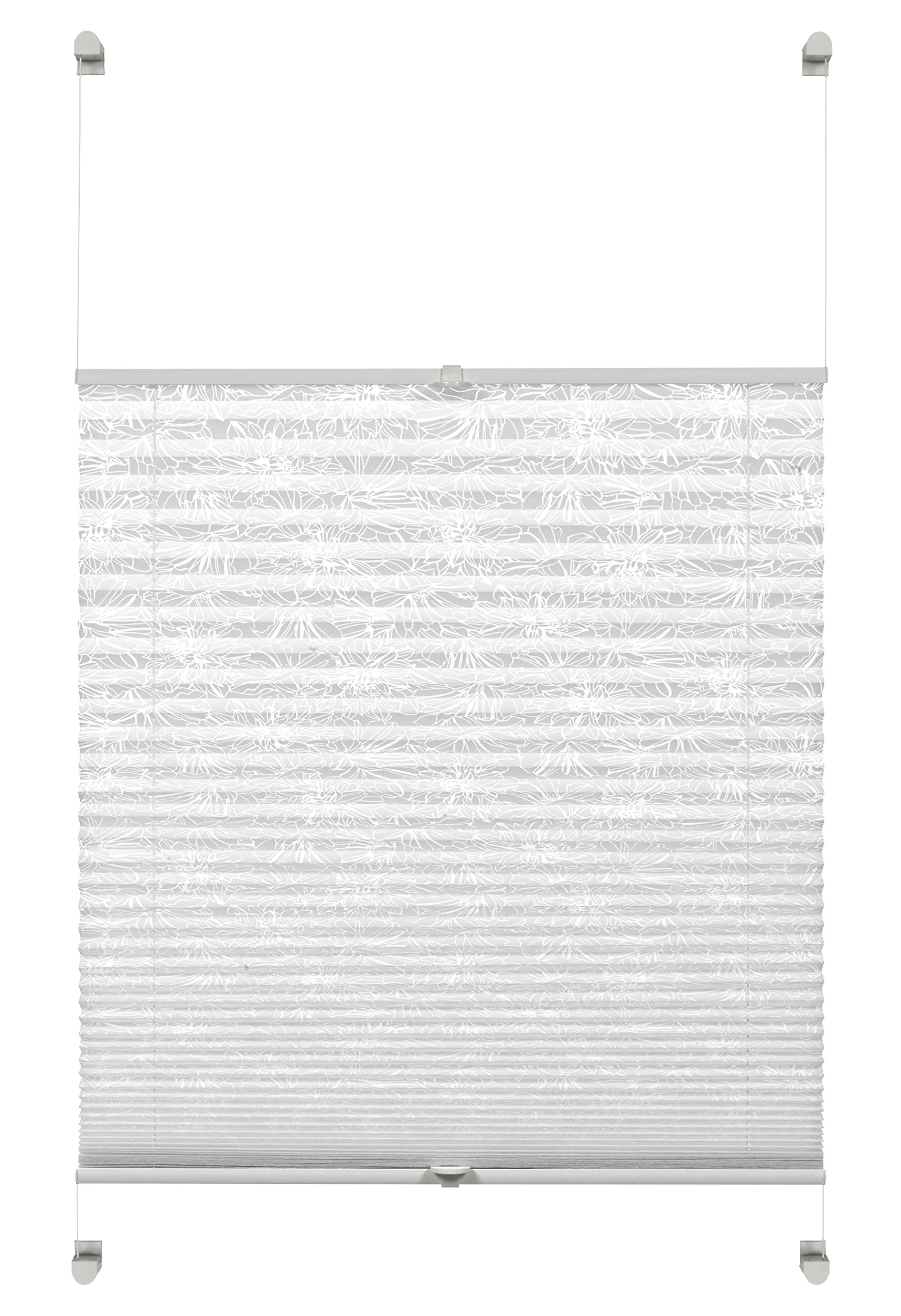 Gardinia Store Plissé à Clipser, Opaque, Kit de Montage Inclus, Store Plissé à 2 Rails EASYFIX, Motif Fleuri, Blanc, 50 x 130 cm (LxH)