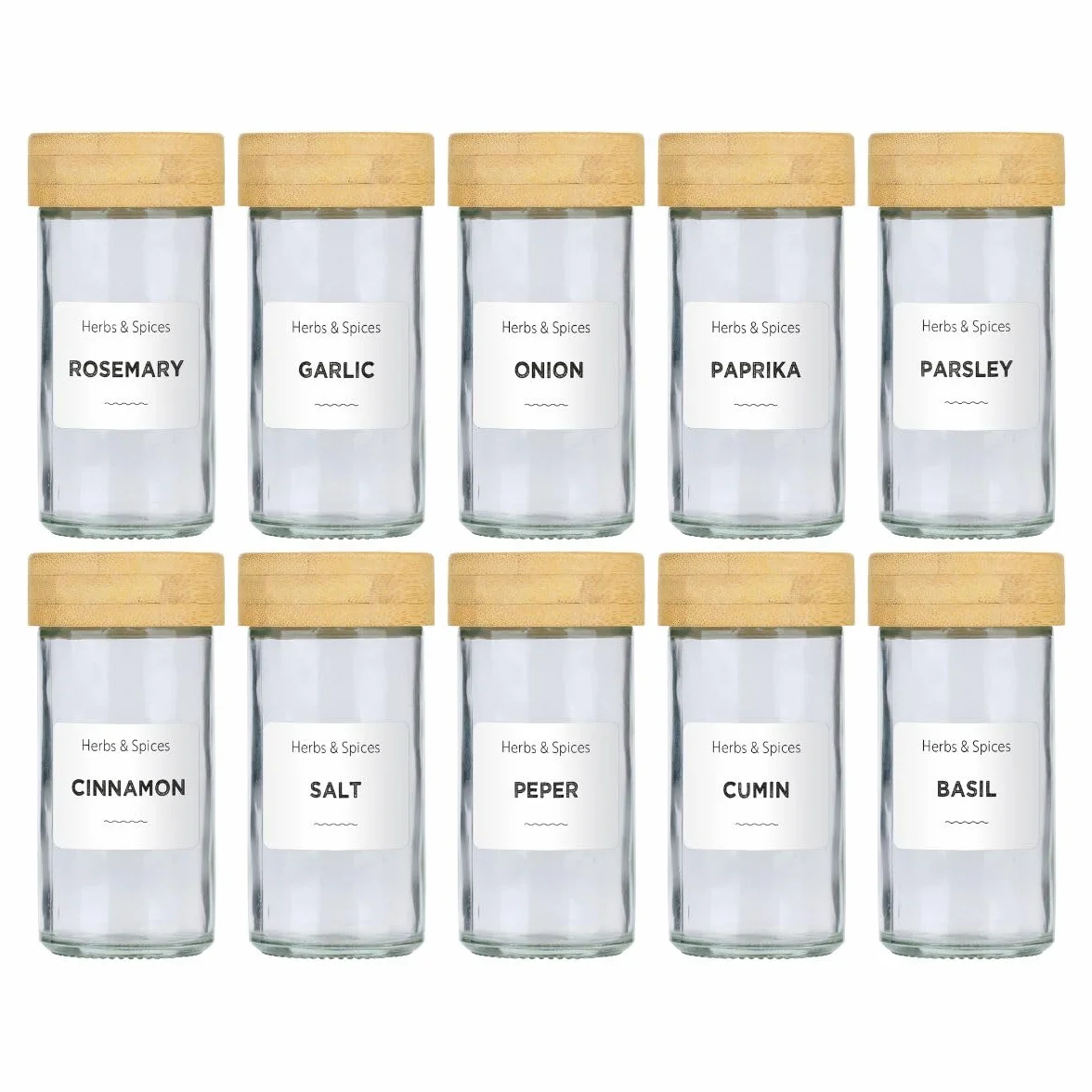 Alpina Pot Epices Verre Lot de 12 - Petit Pot en Verre avec Couvercle Bambou et Doseur pour Rangement Cuisine
