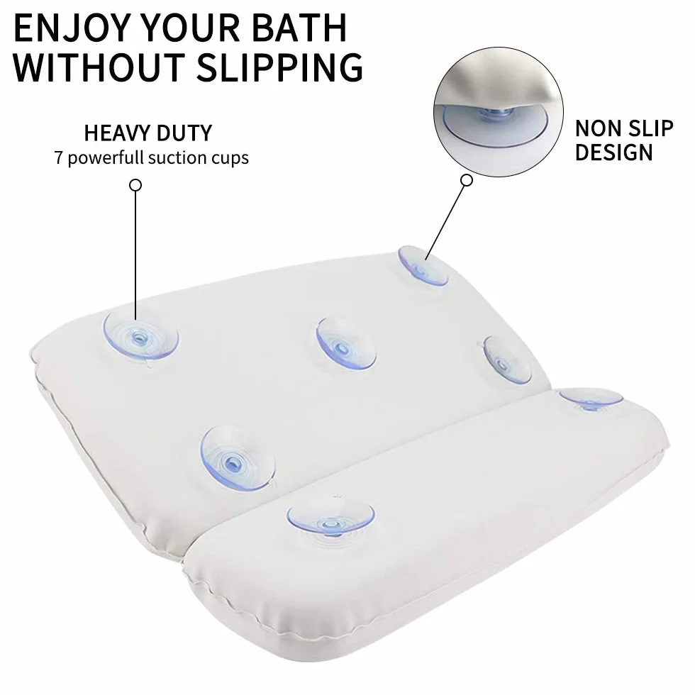 Coussin De Bain Antidérapant avec 7 Ventouses pour Cou Dos Épaules Tête Jacuzzi Spa 14.5x11"