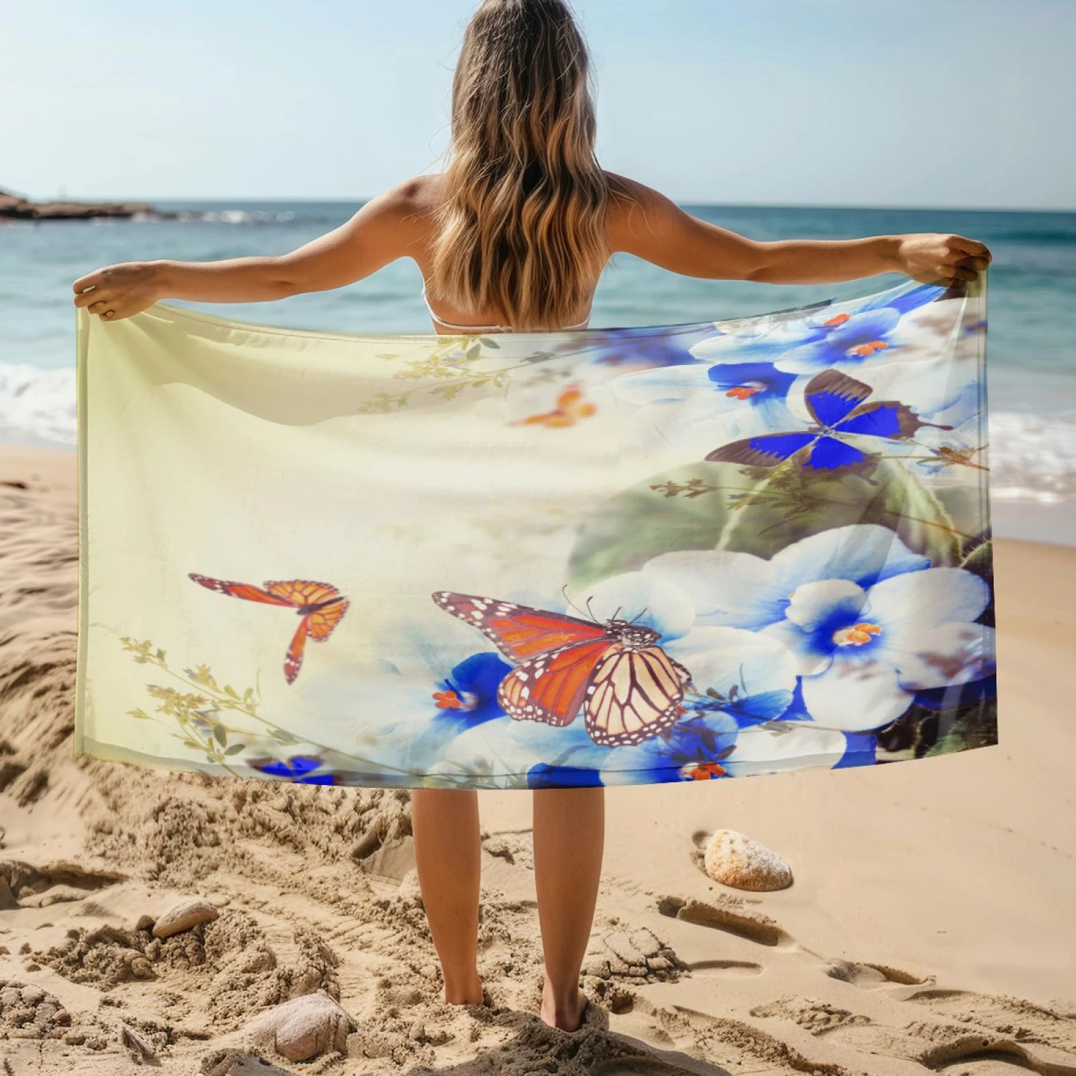 Serviette de Plage Papillon Bleu Royal Serviette de Bain Sport Piscine Toilette Microfibre Piscine Anti Sable Drap de Plage Bain xxl Ultraléger Portable Towel Absorbant Séchage Rapide 200x220cm