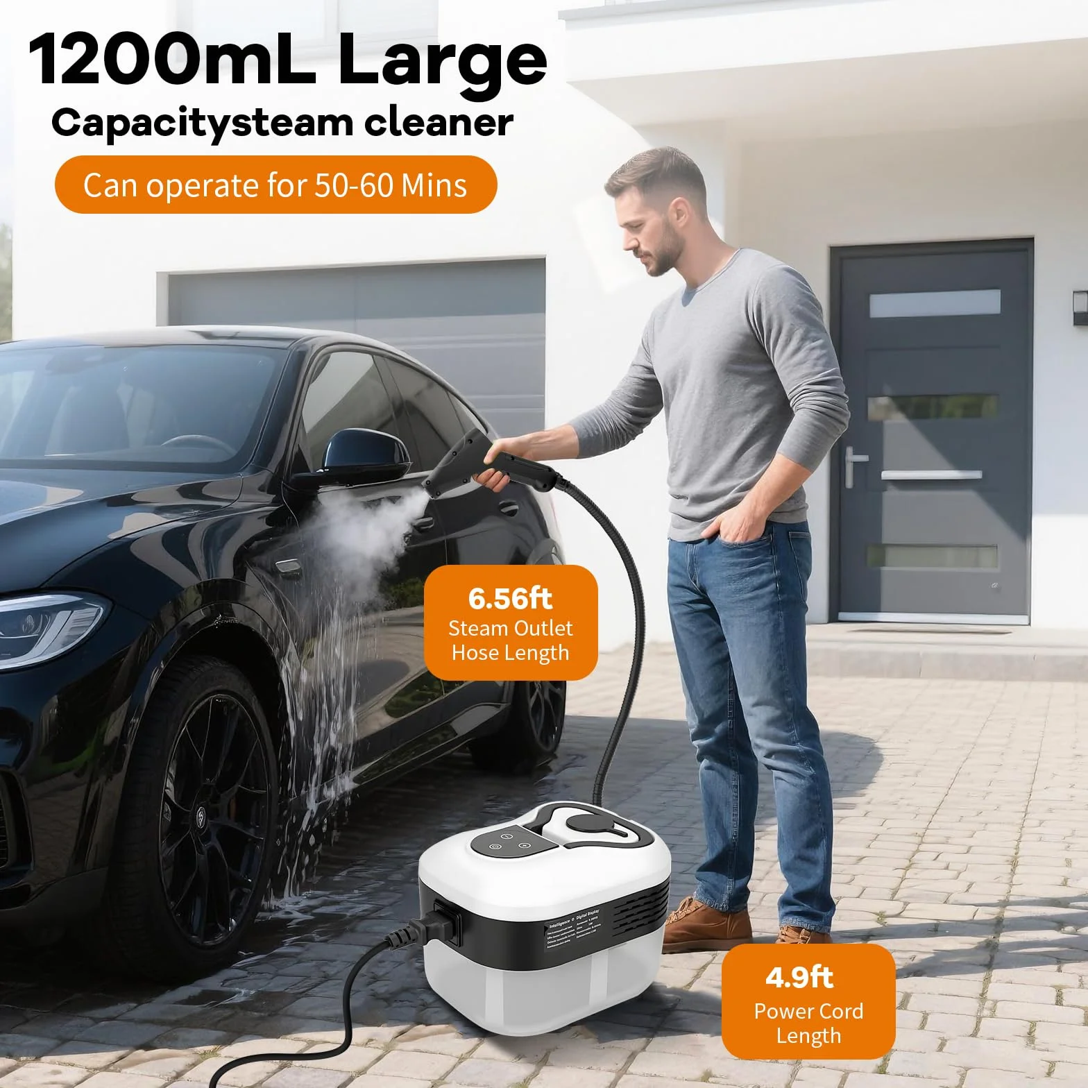 Nettoyeur Vapeur Portable 2500W 3.5 Bar 1200ml 6 Vitesses 15s Préchauffage