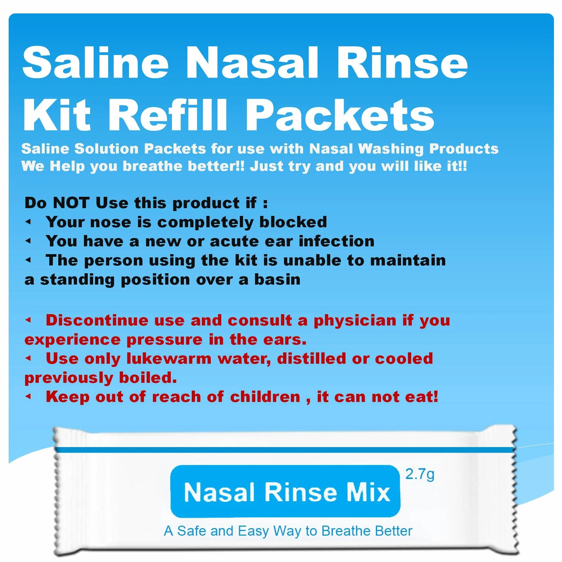 Lot de 160 sachets de sel Neti, rinçage nasal, irrigation sinus